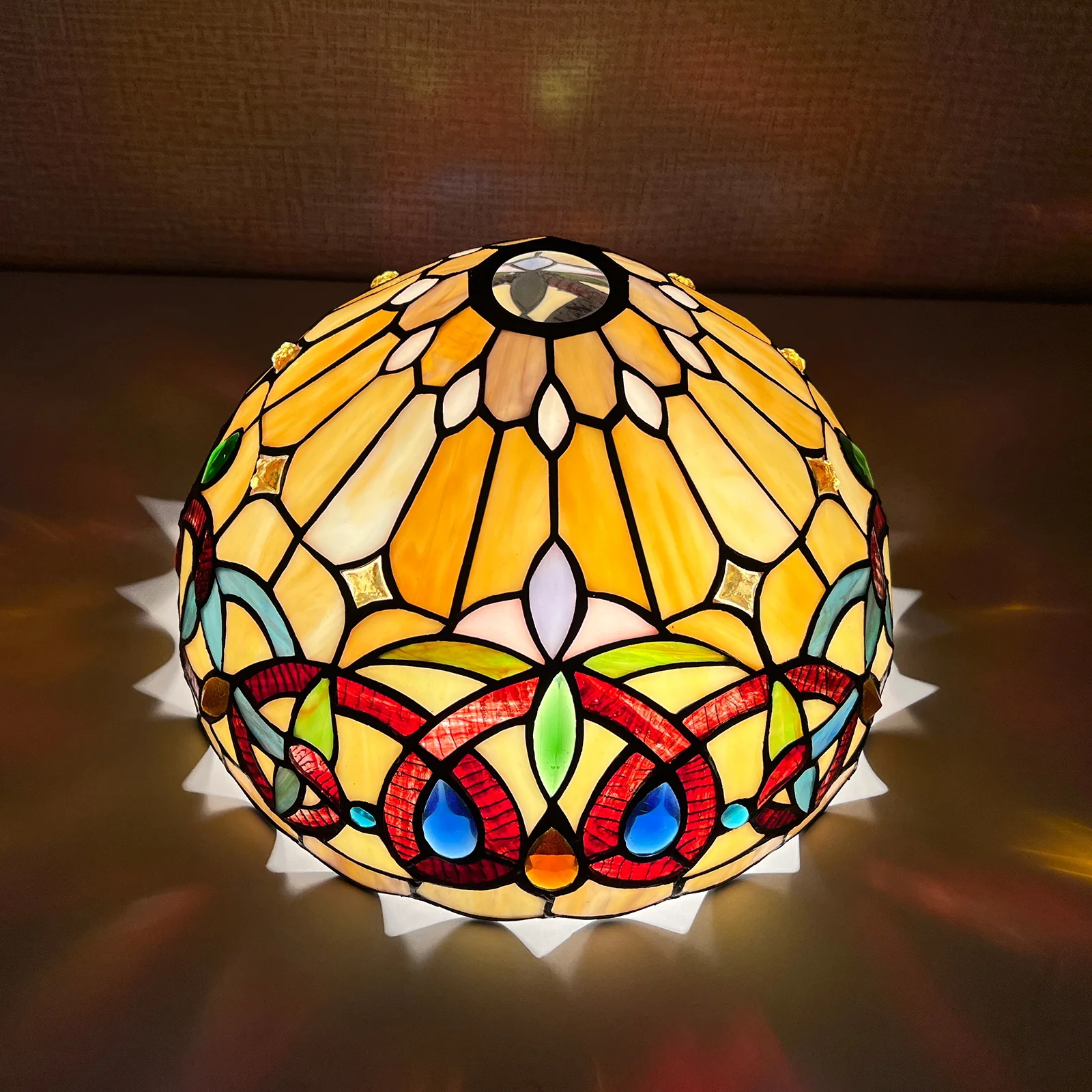 Capulina Tiffany Lamp Shade 12 Inches Wide Accessories Replacement Cream Brown Style Stained Glass Lampshade for Torchiere Floor Lamp and Pendant Light - Image 6