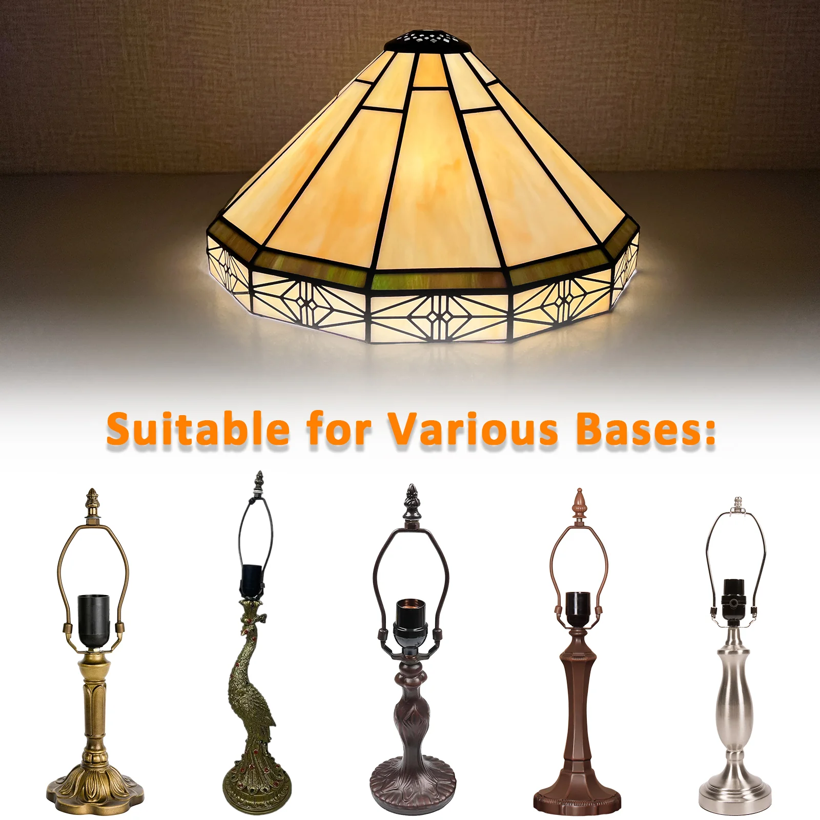Capulina Tiffany Lamp Shade 12 Inches Wide Accessories Replacement Vintage Cream Tiffany Style Stained Glass Lampshade for Table Lamp - Image 6