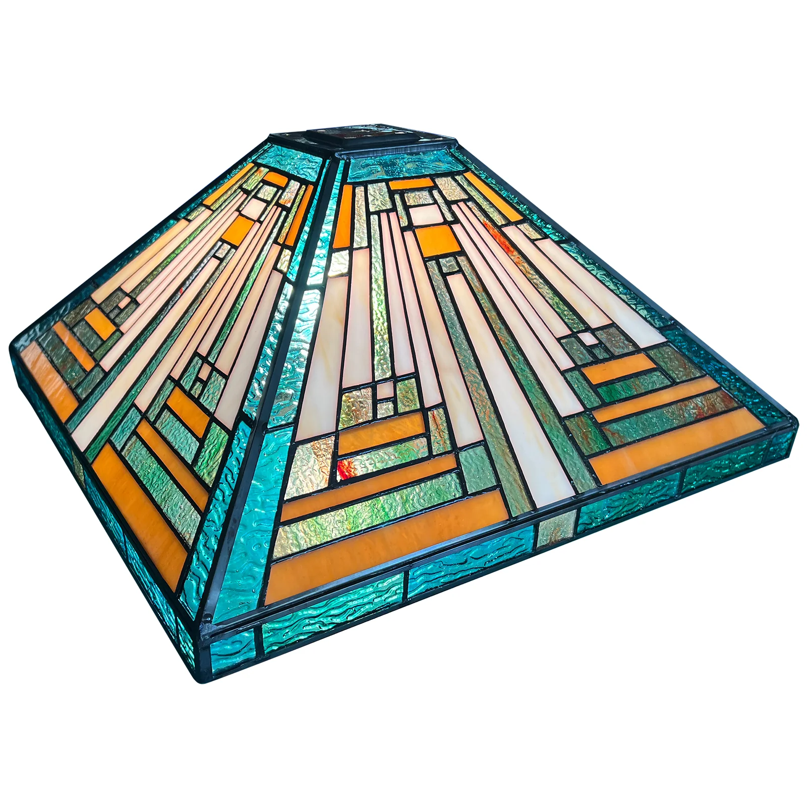 Capulina Tiffany Lamp Shade 16 Inches Wide Accessories Replacement Amber Green Style Stained Glass Lampshade for Table Lamp Floor Lamp