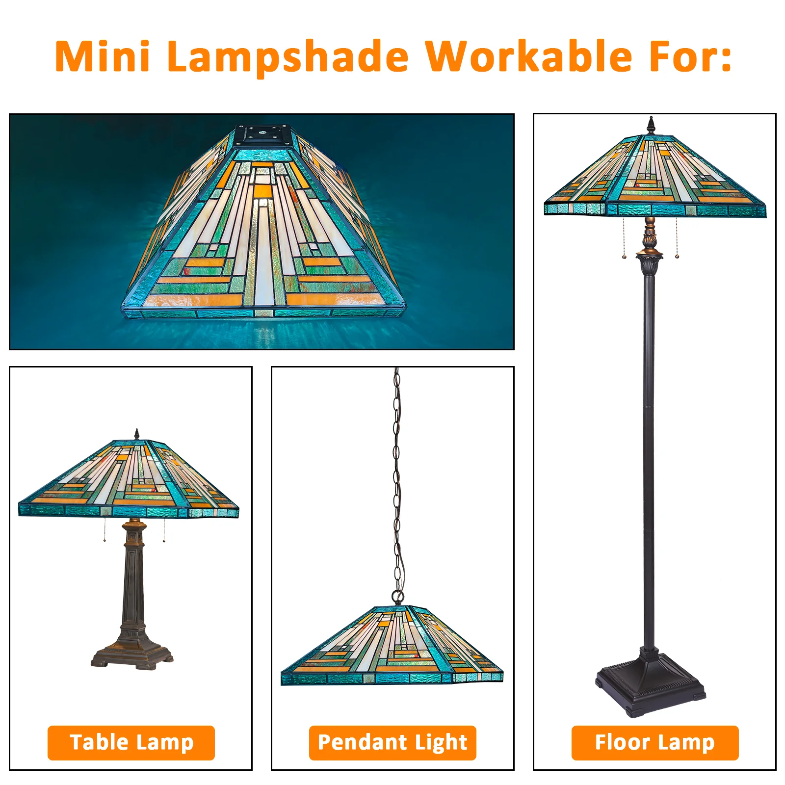 Capulina Tiffany Lamp Shade 16 Inches Wide Accessories Replacement Amber Green Style Stained Glass Lampshade for Table Lamp Floor Lamp - Image 5
