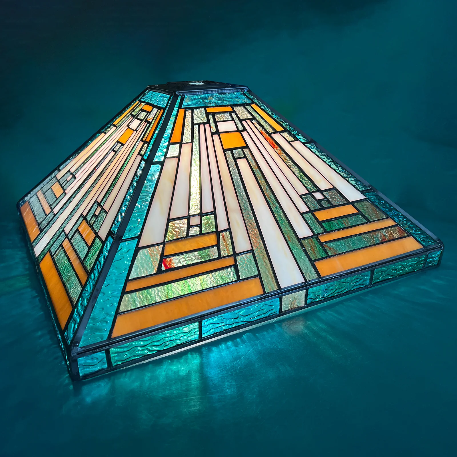 Capulina Tiffany Lamp Shade 16 Inches Wide Accessories Replacement Amber Green Style Stained Glass Lampshade for Table Lamp Floor Lamp - Image 6