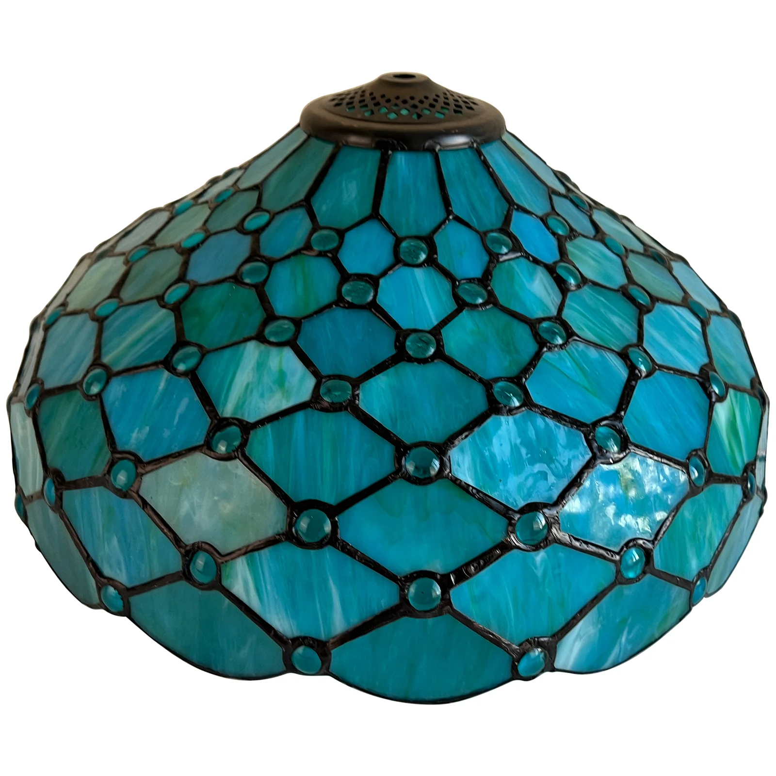 Capulina Tiffany Lamp Shade 16 Inches Wide Accessories Replacement Seagrass Blue Beads Style Stained Glass Lampshade for Table Lamp Floor Lamp - Image 2