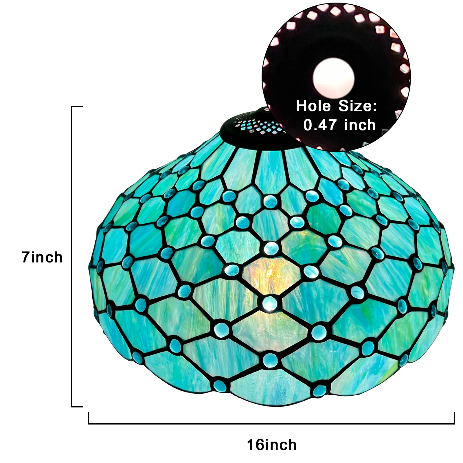 Capulina Tiffany Lamp Shade 16 Inches Wide Accessories Replacement Seagrass Blue Beads Style Stained Glass Lampshade for Table Lamp Floor Lamp - Image 3