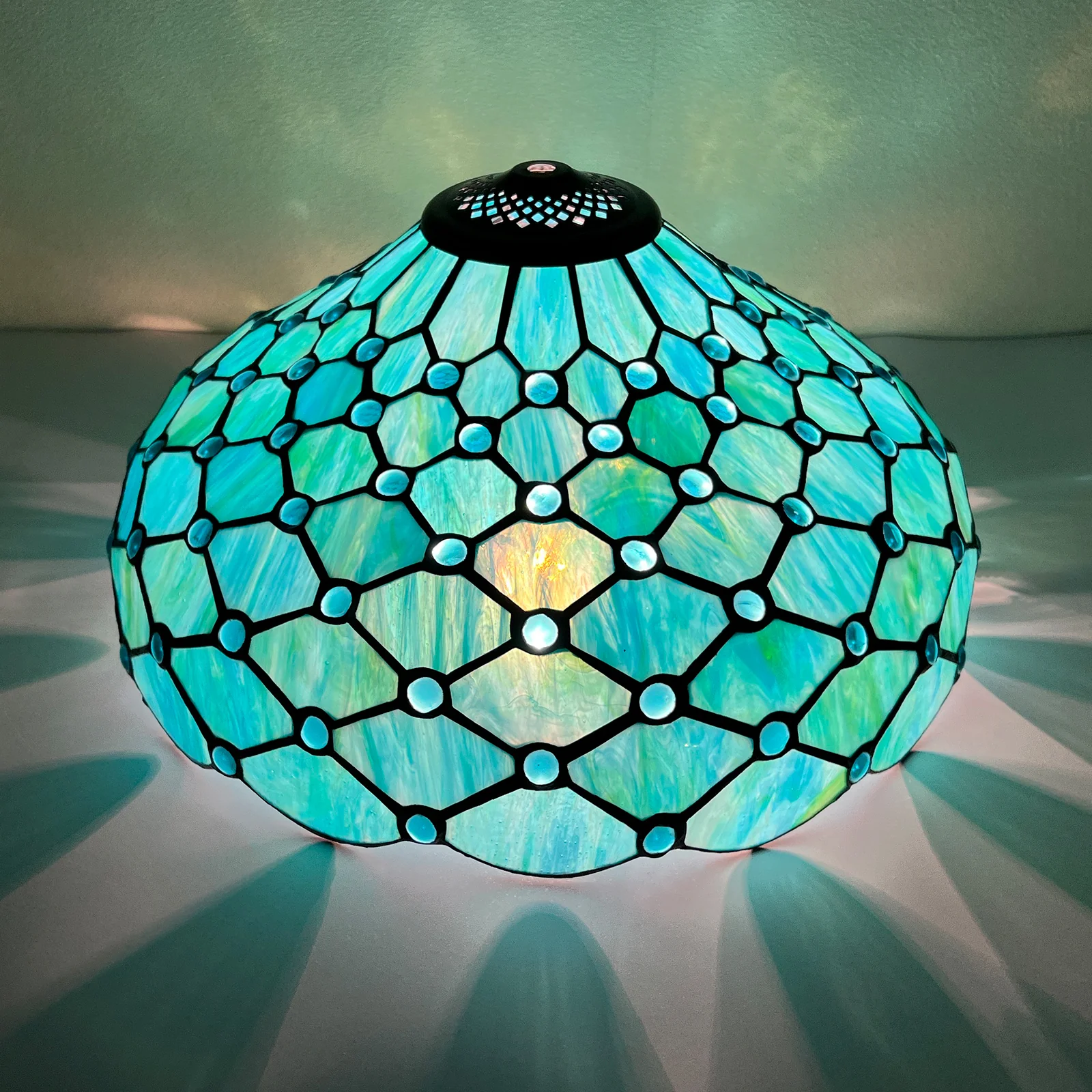 Capulina Tiffany Lamp Shade 16 Inches Wide Accessories Replacement Seagrass Blue Beads Style Stained Glass Lampshade for Table Lamp Floor Lamp - Image 6