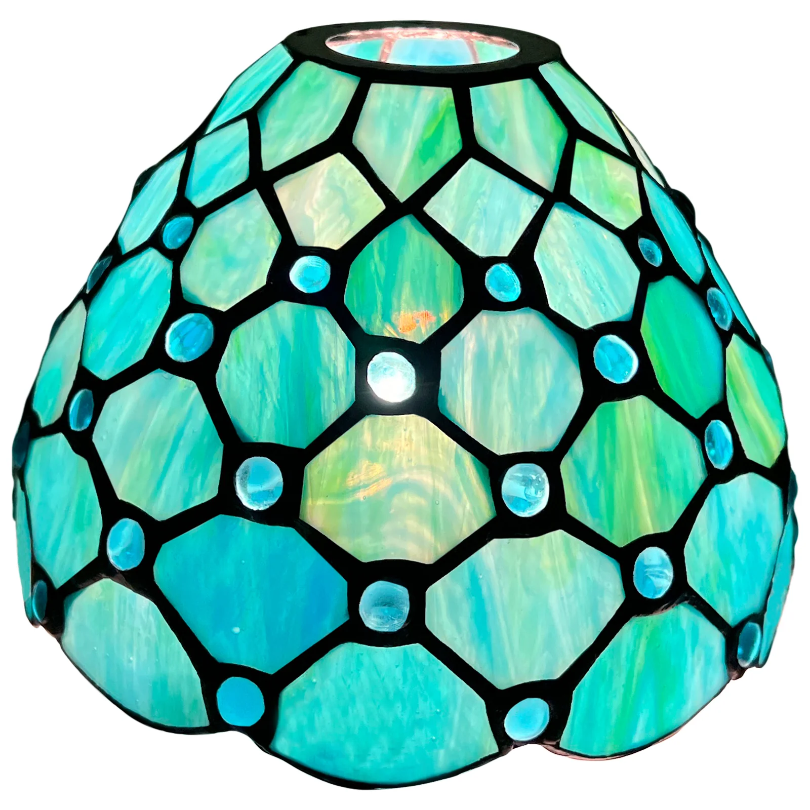 Capulina Tiffany Lamp Shade 7 Inches Wide Accessories Replacement Seagrass Blue Beads Style Stained Glass Lampshade for Hanging Lamp Pendant Light Chandelier Wall Sconces Accent Lamp