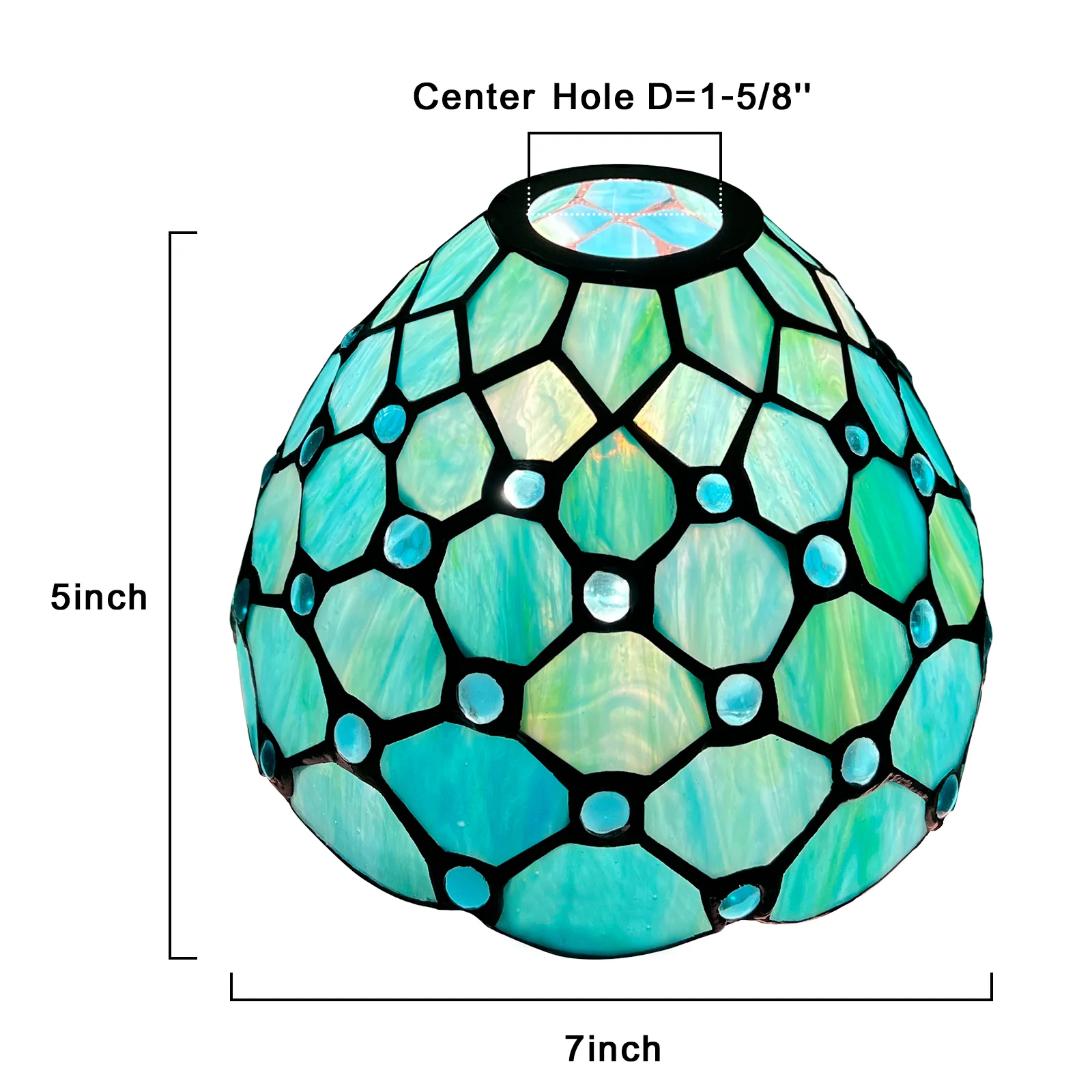 Capulina Tiffany Lamp Shade 7 Inches Wide Accessories Replacement Seagrass Blue Beads Style Stained Glass Lampshade for Hanging Lamp Pendant Light Chandelier Wall Sconces Accent Lamp - Image 2