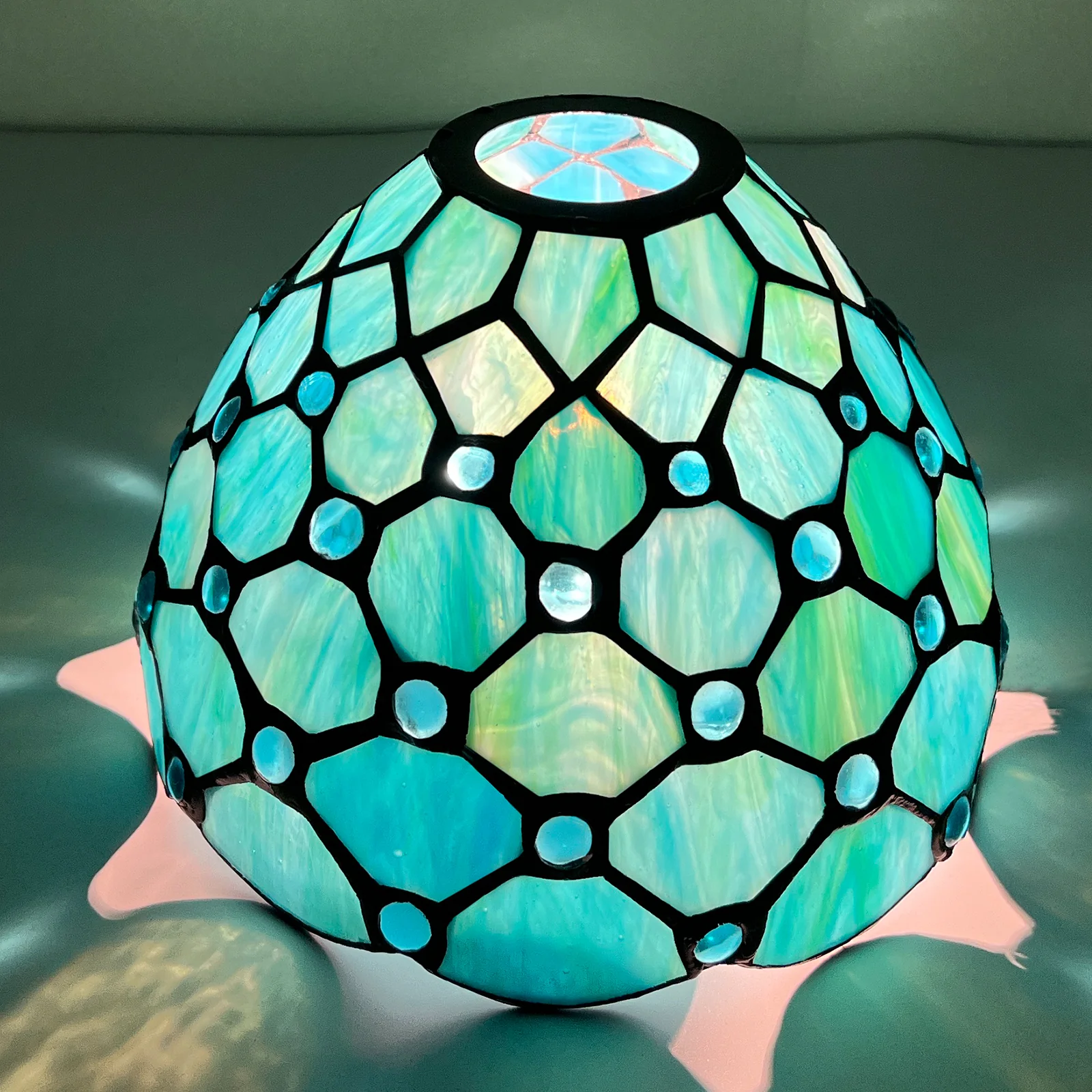 Capulina Tiffany Lamp Shade 7 Inches Wide Accessories Replacement Seagrass Blue Beads Style Stained Glass Lampshade for Hanging Lamp Pendant Light Chandelier Wall Sconces Accent Lamp - Image 5
