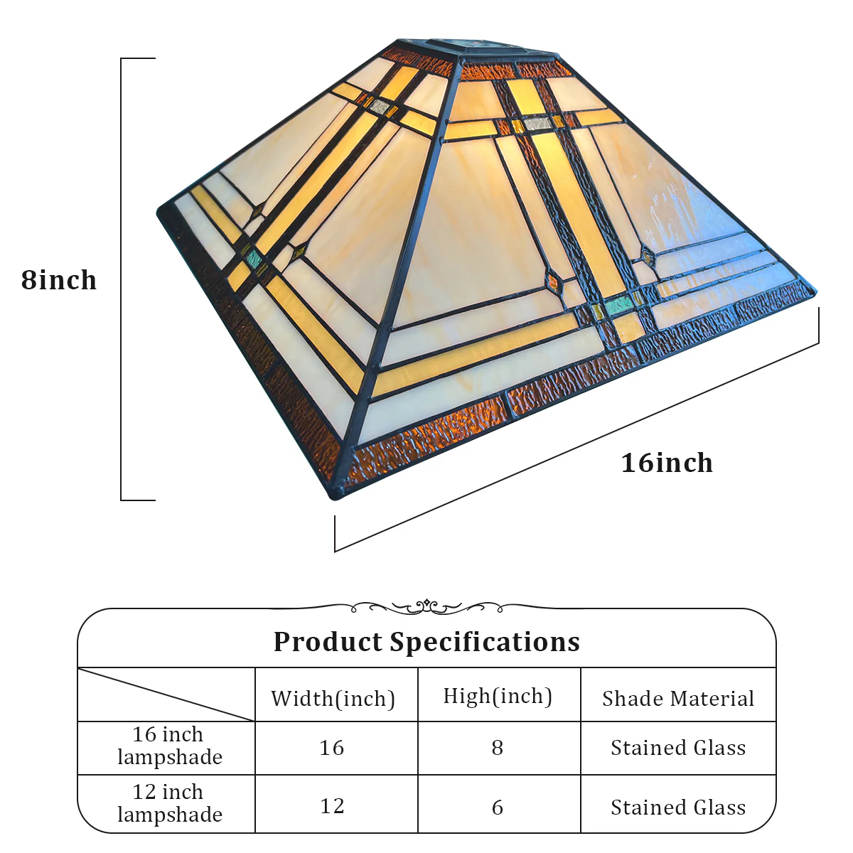 Capulina Tiffany Lamp Shade Accessories Replacement 16 Inches Wide Mission Cream Style Stained Glass Lampshade for Table Lamp Floor Lamp - Image 4