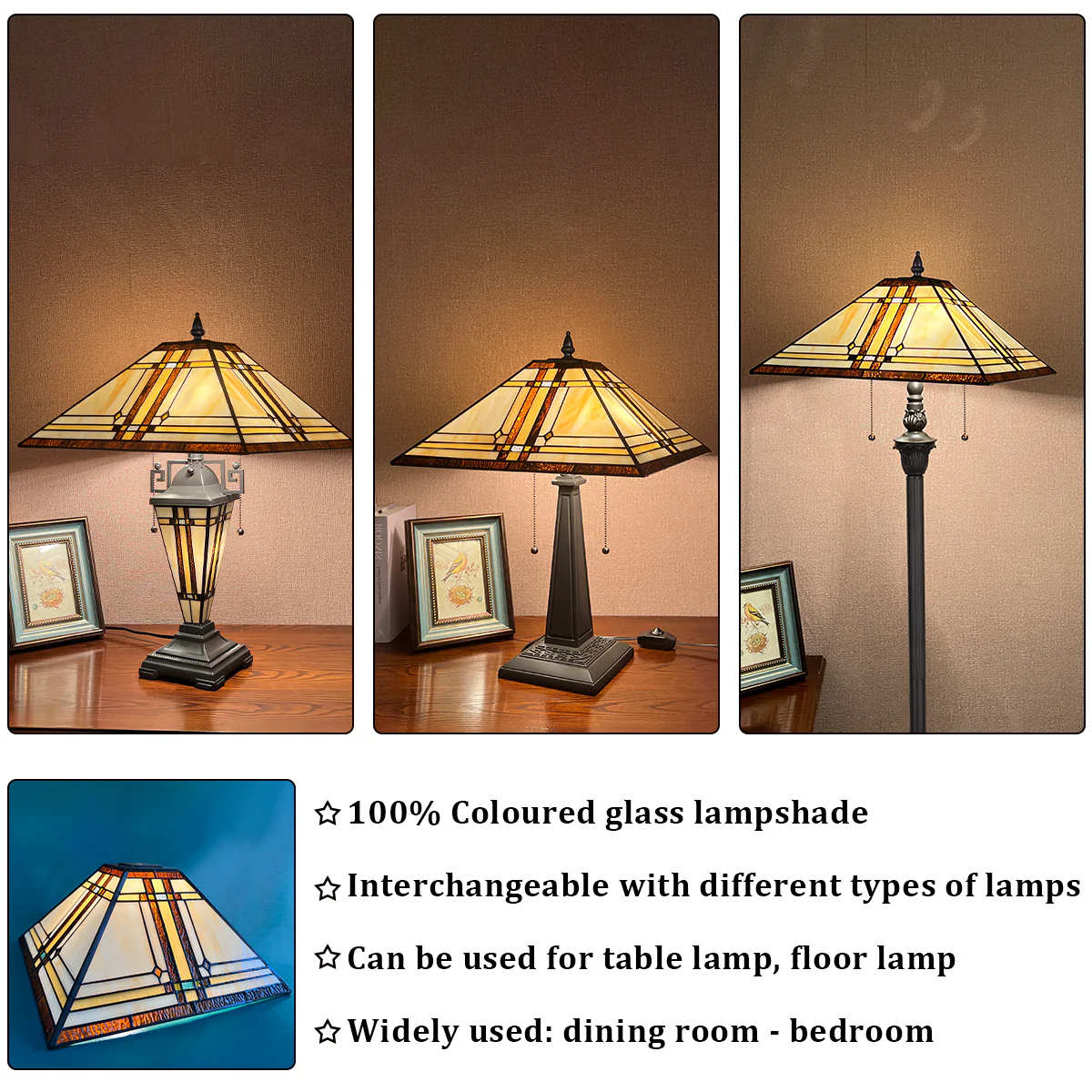 Capulina Tiffany Lamp Shade Accessories Replacement 16 Inches Wide Mission Cream Style Stained Glass Lampshade for Table Lamp Floor Lamp - Image 5