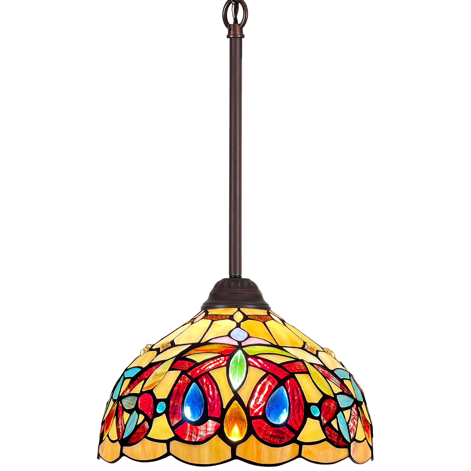 Capulina Tiffany Lamp Stained Glass Pendant Light 12 Inches Wide Cream Brown Victorian Tiffany Style Hanging Lamp for Kitchen Island Living Dining Room Hallway Home Office - Image 2