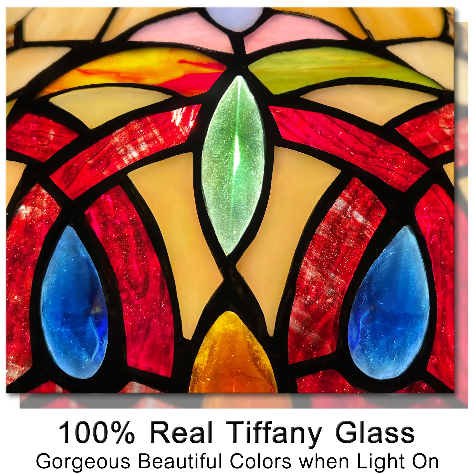 Capulina Tiffany Lamp Stained Glass Pendant Light 12 Inches Wide Cream Brown Victorian Tiffany Style Hanging Lamp for Kitchen Island Living Dining Room Hallway Home Office - Image 3