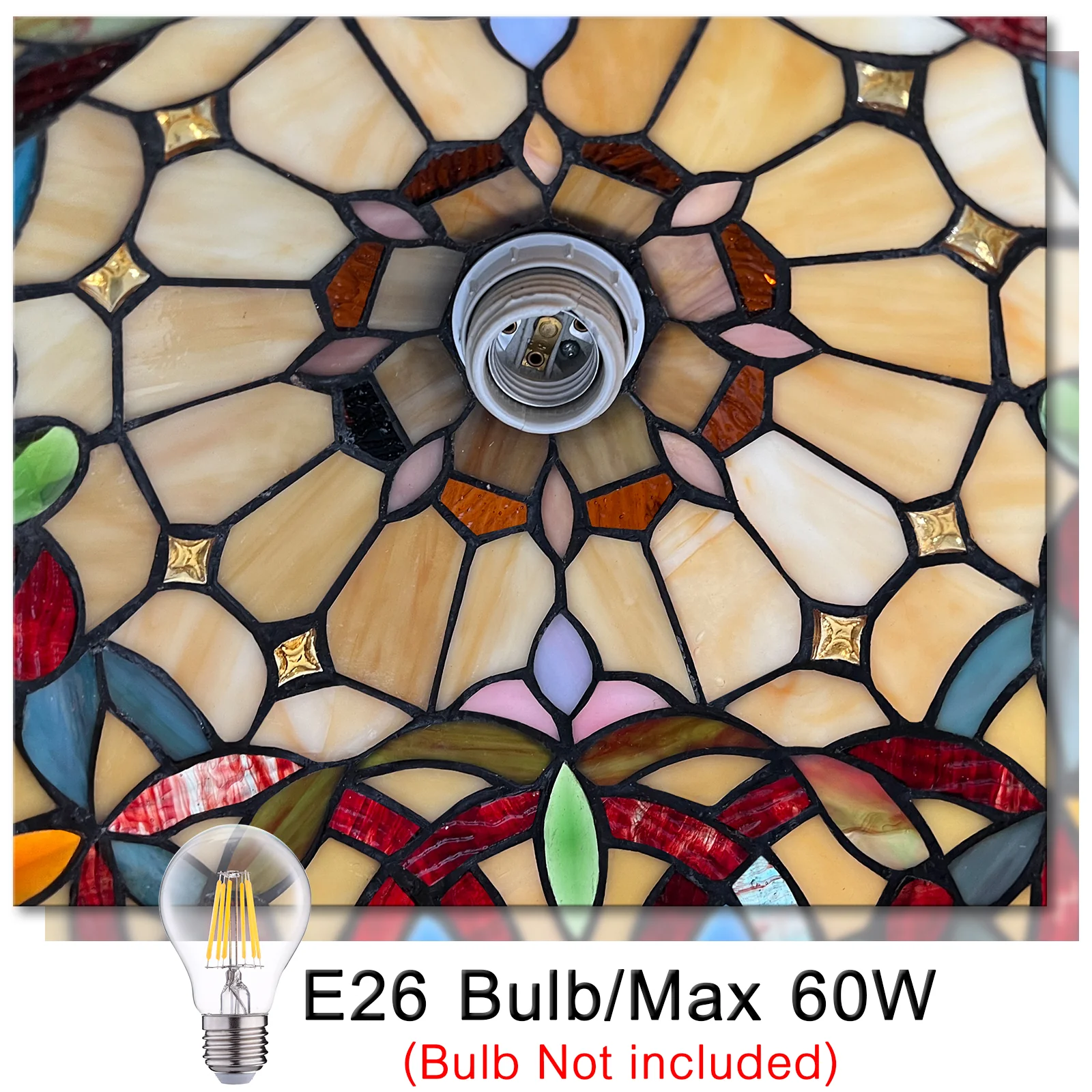 Capulina Tiffany Lamp Stained Glass Pendant Light 12 Inches Wide Cream Brown Victorian Tiffany Style Hanging Lamp for Kitchen Island Living Dining Room Hallway Home Office - Image 4