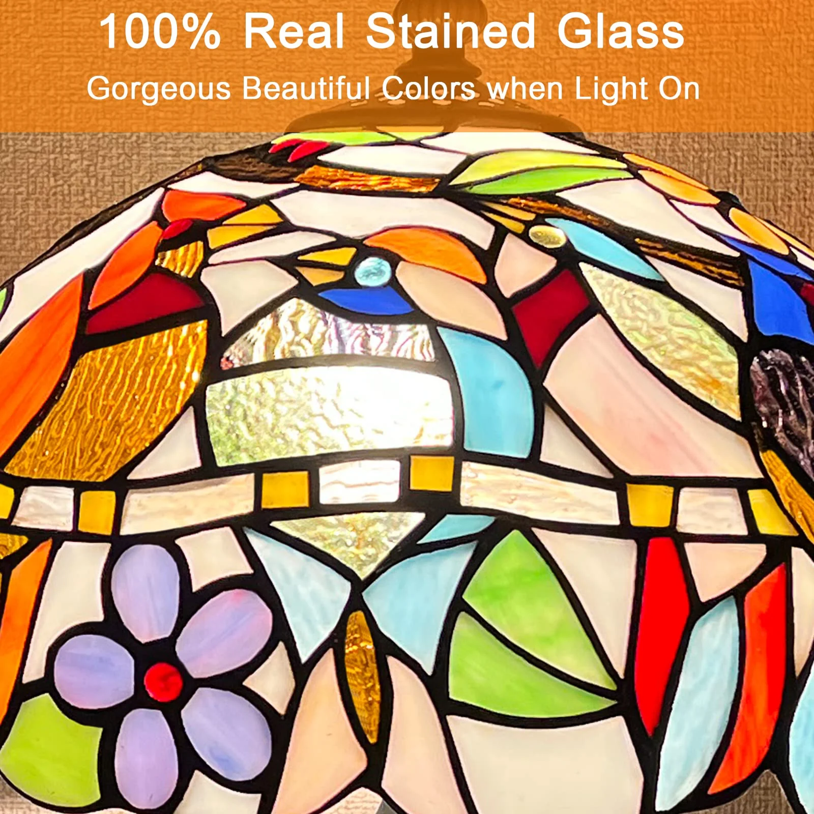 Capulina Tiffany Lamp Stained Glass Table Lamp 12x12x20 Inches Cardinal Birds Style Desk Reading Light Decor for Home Office Bedroom Living Room - Image 3