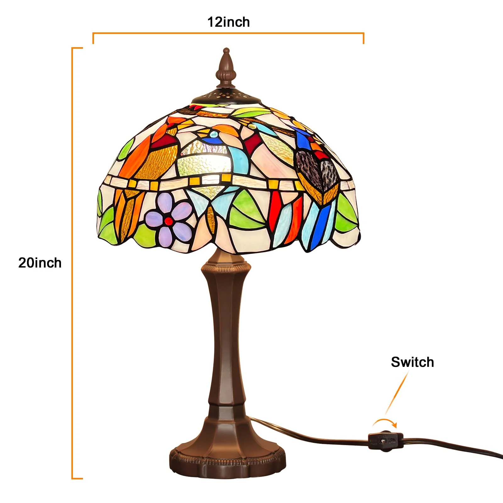 Capulina Tiffany Lamp Stained Glass Table Lamp 12x12x20 Inches Cardinal Birds Style Desk Reading Light Decor for Home Office Bedroom Living Room - Image 5
