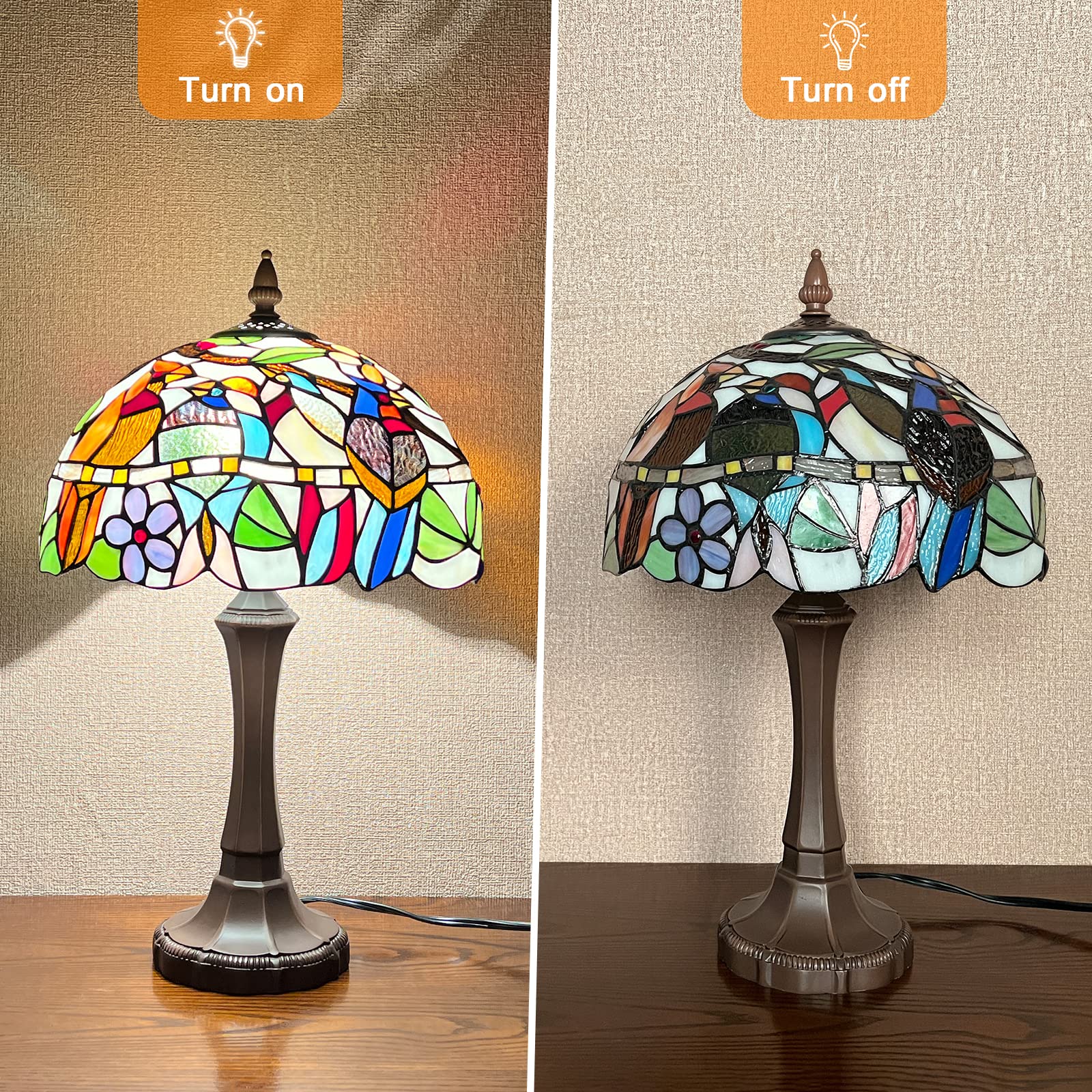 Capulina Tiffany Lamp Stained Glass Table Lamp 12x12x20 Inches Cardinal Birds Style Desk Reading Light Decor for Home Office Bedroom Living Room - Image 6