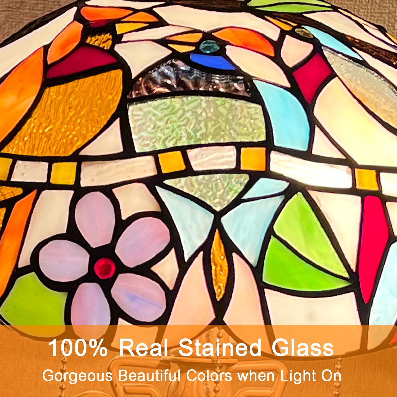 Capulina Tiffany Lamp Stained Glass Table Lamp 12x12x23 Inches 3-Light Cardinal Birds Mother-Daughter Vase Style Desk Reading Light Decor for Home Office Bedroom Living Room - Image 3