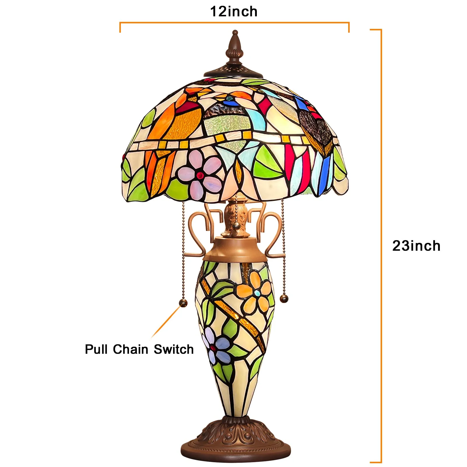 Capulina Tiffany Lamp Stained Glass Table Lamp 12x12x23 Inches 3-Light Cardinal Birds Mother-Daughter Vase Style Desk Reading Light Decor for Home Office Bedroom Living Room - Image 5