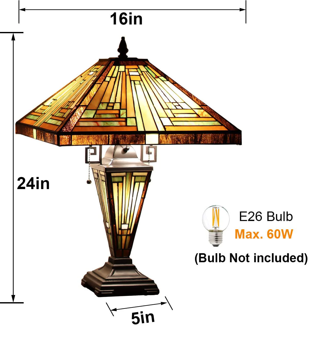 Capulina Tiffany Large Table Lamp 3-Light Nightlight Rustic Antique Desk Light - Image 6