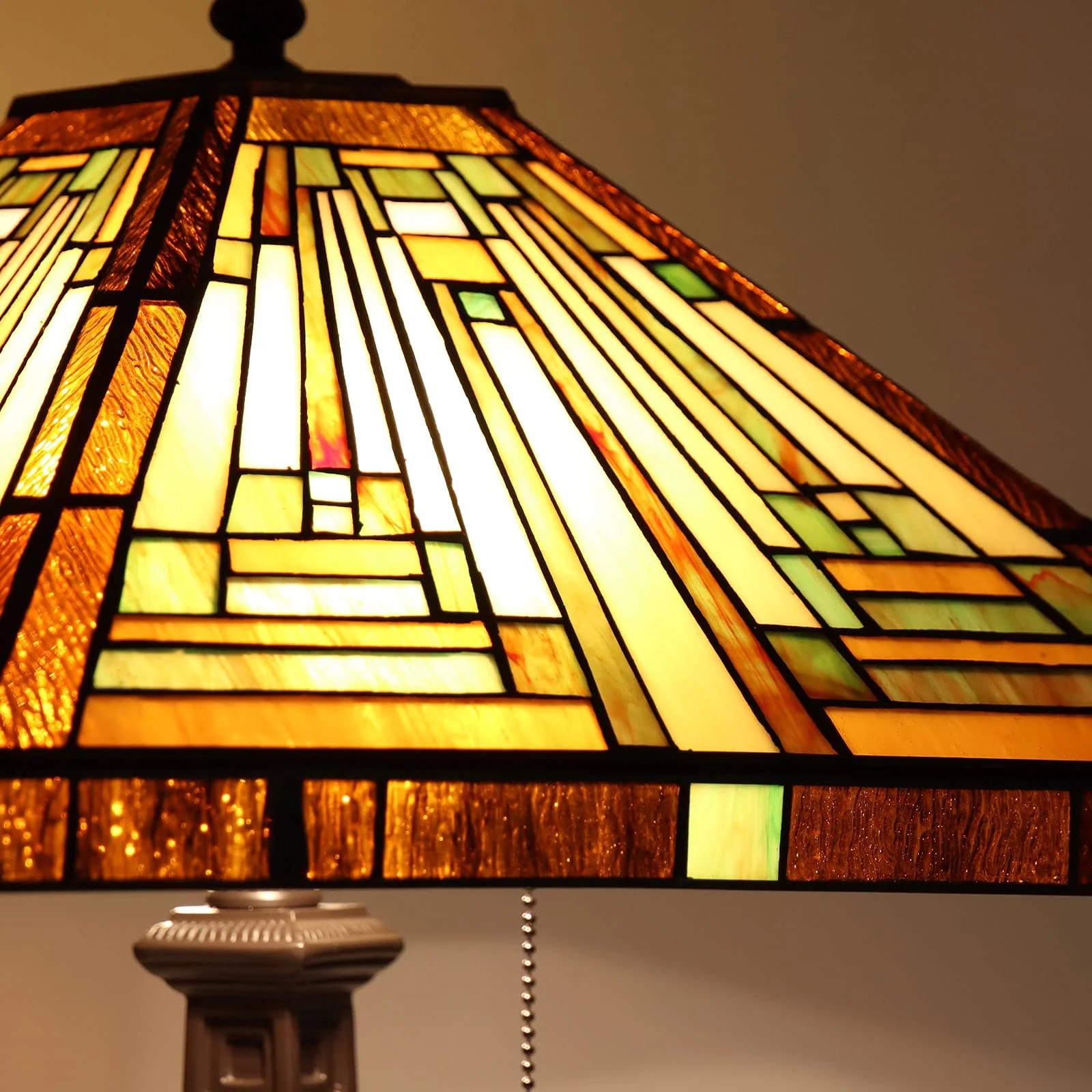 Capulina Tiffany Style Table Lamp Mission Style Tiffany Lamp 2-Light 16X16X24 Inches Amber Brown Stained Glass Desk Lamp Decor for Bedrooms Living Room Study Home Office - Image 4