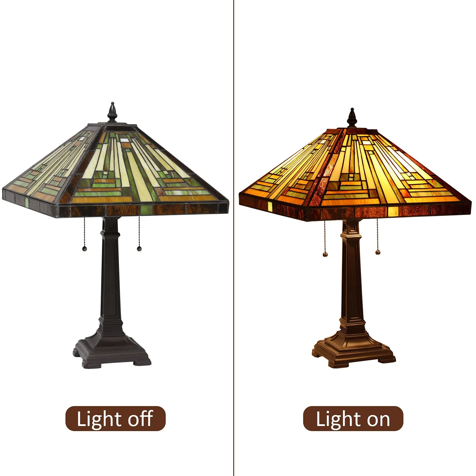 Capulina Tiffany Style Table Lamp Mission Style Tiffany Lamp 2-Light 16X16X24 Inches Amber Brown Stained Glass Desk Lamp Decor for Bedrooms Living Room Study Home Office - Image 7