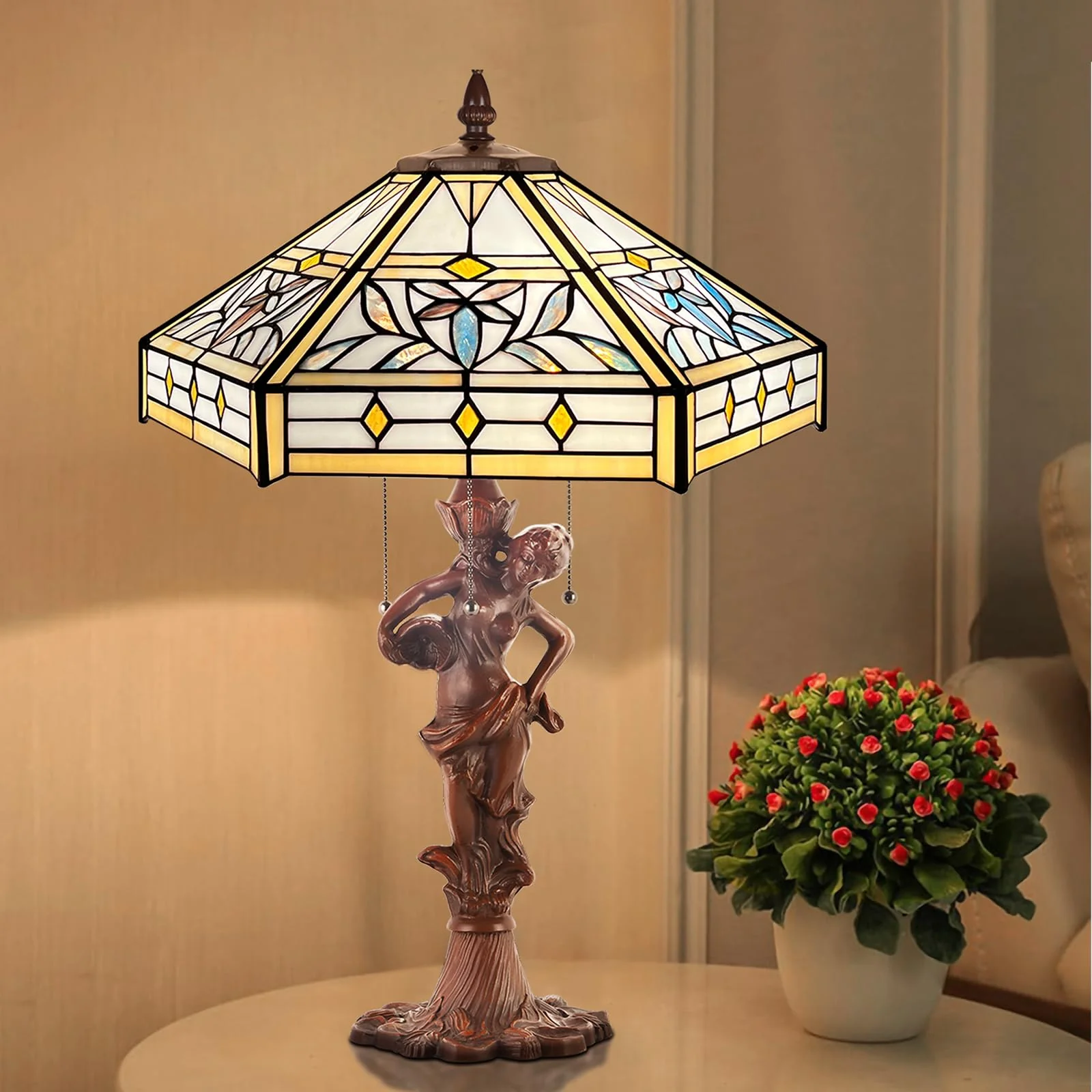 Capulina Tiffany Table Lamp Base Replacement for 14-18 Inches Lampshade Pole Height 26.7 Inches Bronze Finished Zinc Alloy Base - Image 5