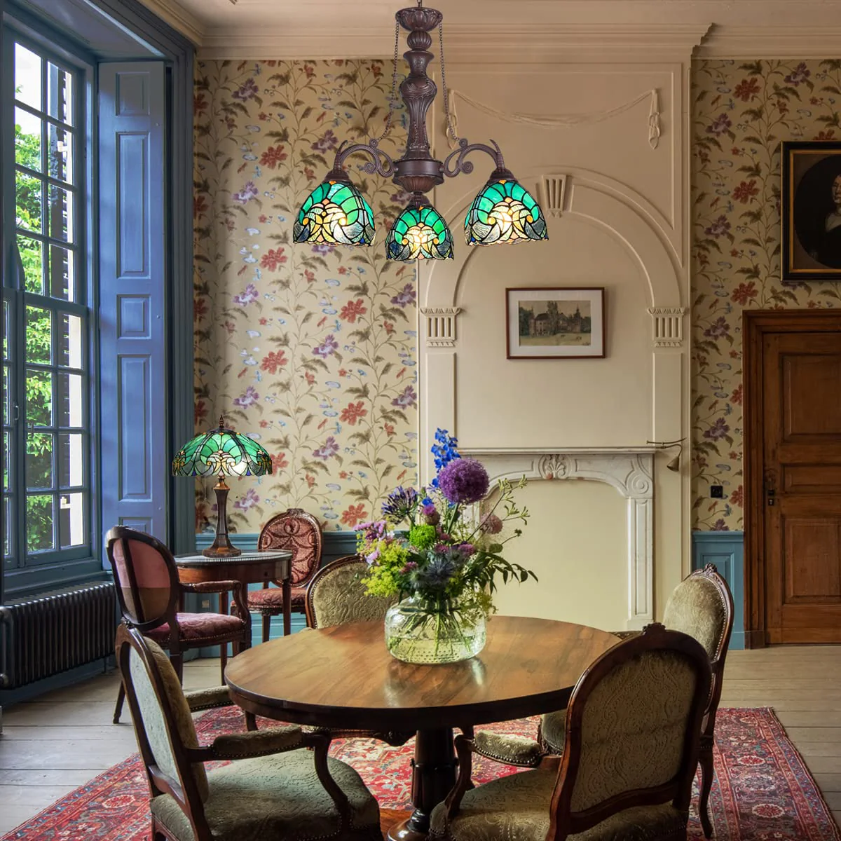 COTOSS Tiffany Chandelier for Dining Room 3 Lights Stained Glass Chandeliers Lighting Fixtures Antique Style Ceiling Hanging Lamp for Kitchen Dinning Area Sitting Room Foyer - Image 4