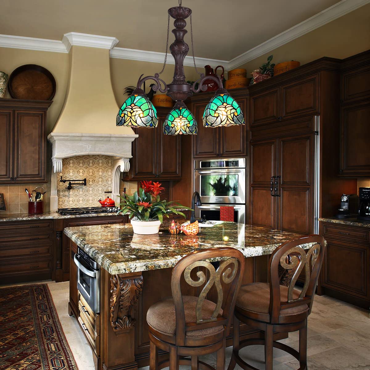 COTOSS Tiffany Chandelier for Dining Room 3 Lights Stained Glass Chandeliers Lighting Fixtures Antique Style Ceiling Hanging Lamp for Kitchen Dinning Area Sitting Room Foyer - Image 5