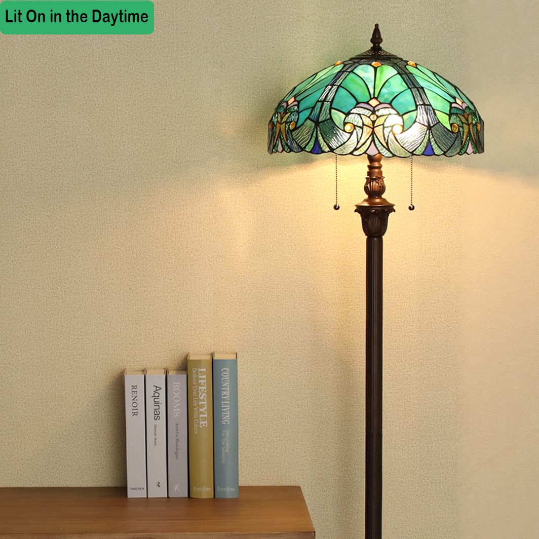 COTOSS Tiffany Floor Lamp,Stained Glass Lamp Shade,Vintage Antique Style Standing Double Light for Living Room & Bedroom - Image 3
