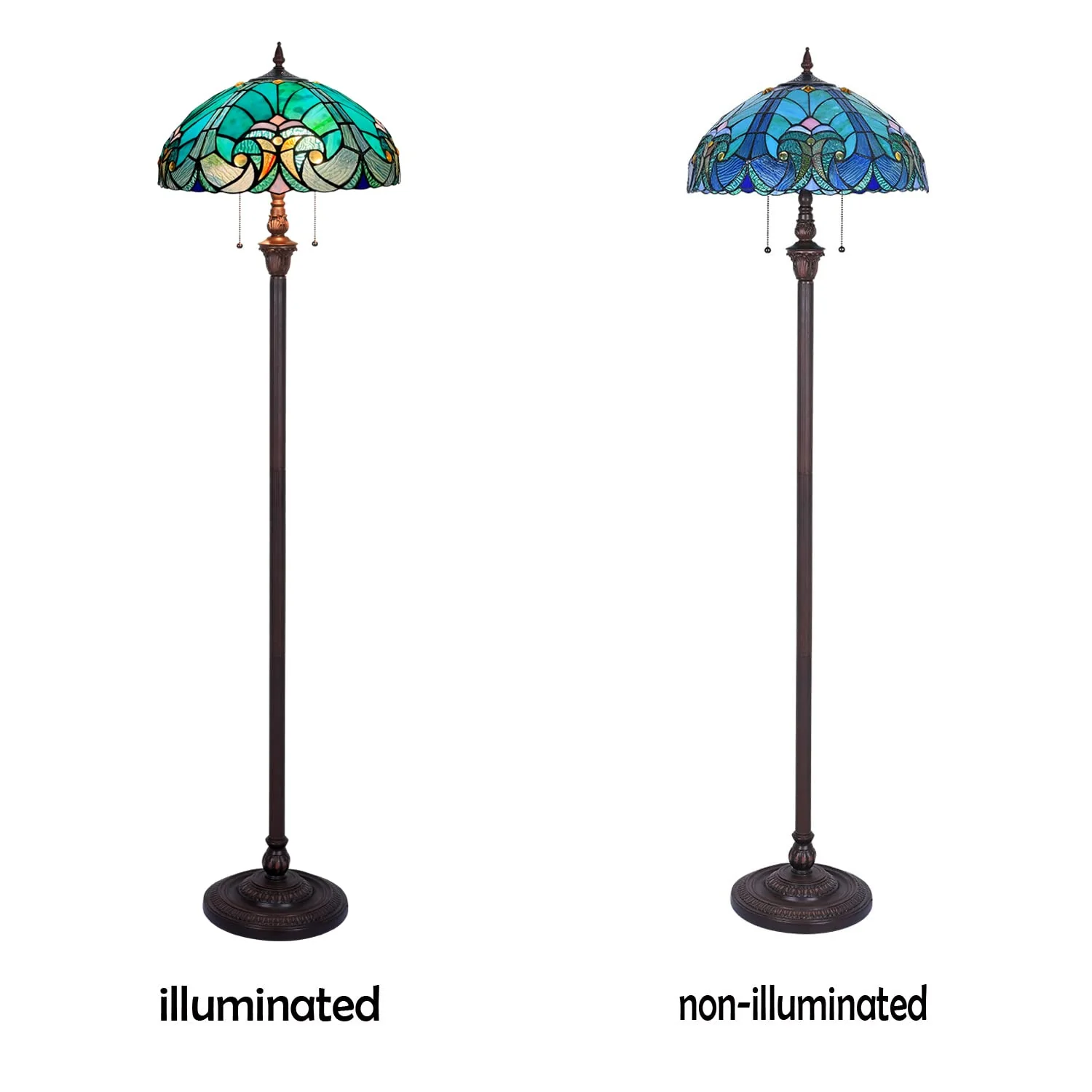 COTOSS Tiffany Floor Lamp,Stained Glass Lamp Shade,Vintage Antique Style Standing Double Light for Living Room & Bedroom - Image 6