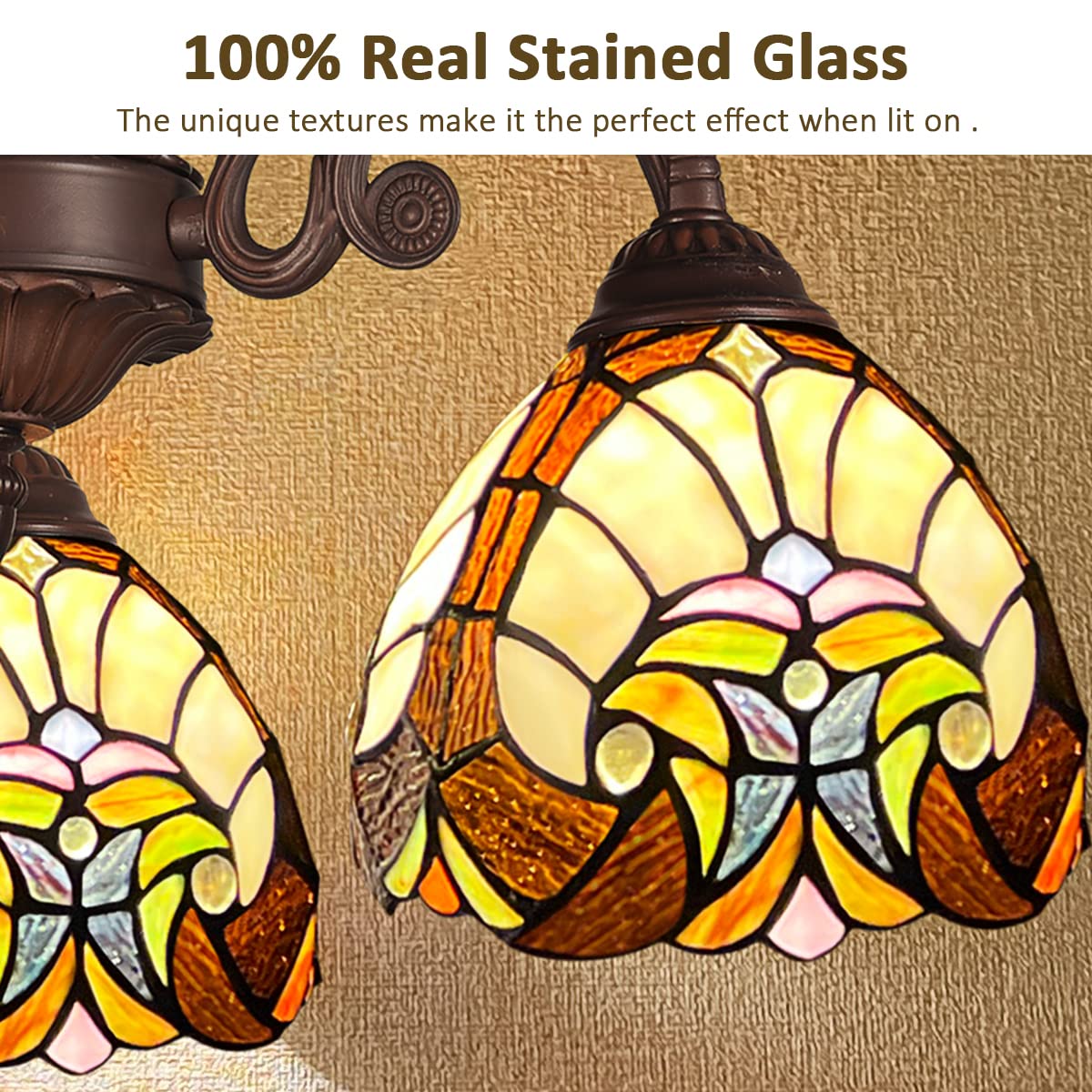 COTOSS Tiffany Hanging Chandeliers for Dining Room 3 Lights Stained Glass Kitchen Lighting Fixtures Antique Style Ceiling Pendant Lamp for Living Room Foyer Entryway Visit the COTOSS Store - Image 3
