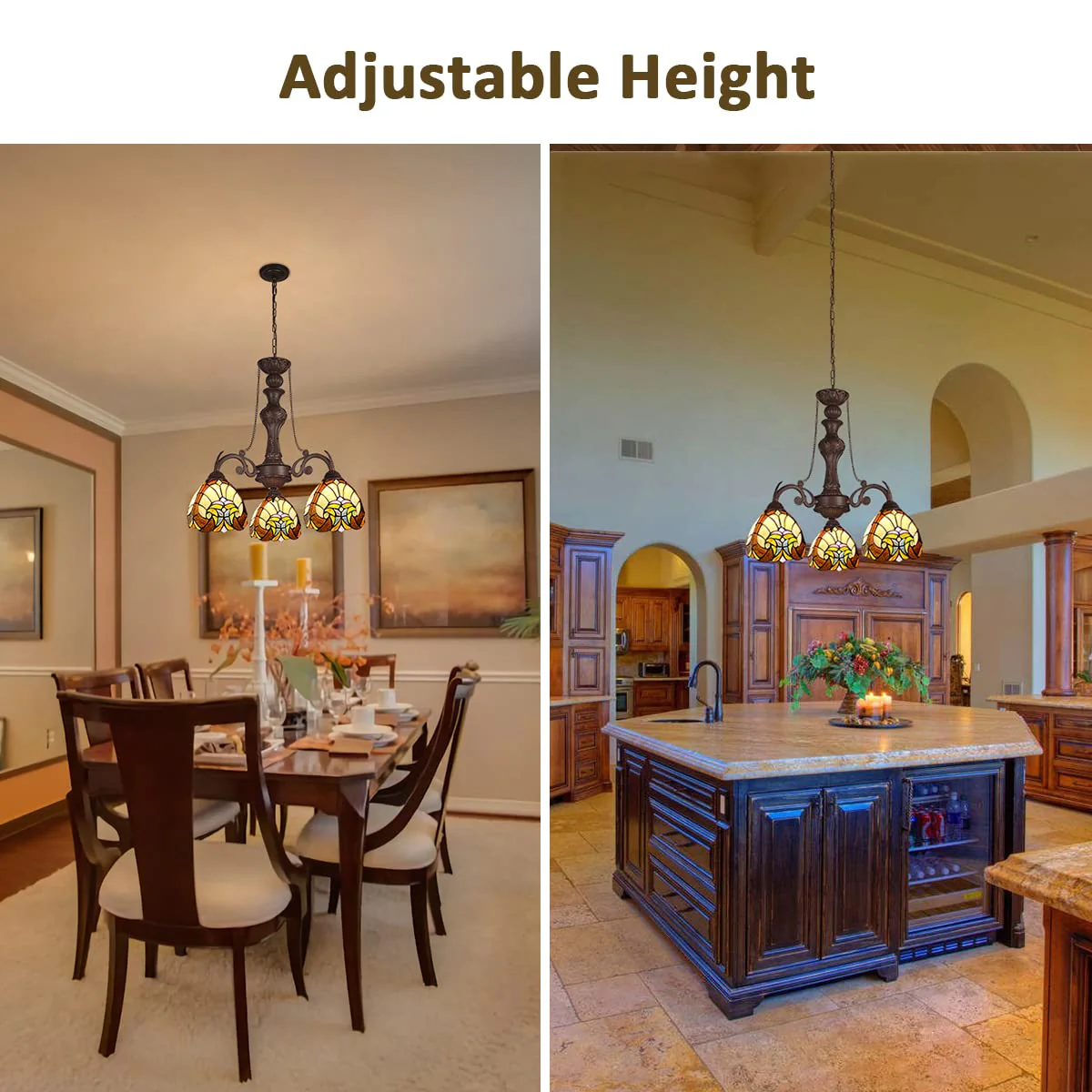 COTOSS Tiffany Hanging Chandeliers for Dining Room 3 Lights Stained Glass Kitchen Lighting Fixtures Antique Style Ceiling Pendant Lamp for Living Room Foyer Entryway Visit the COTOSS Store - Image 5