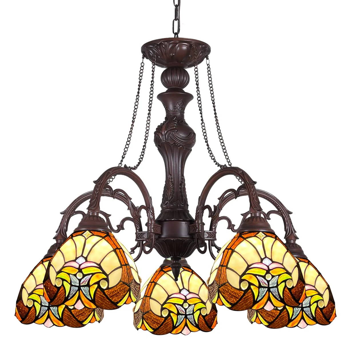 COTOSS Tiffany Hanging Chandeliers for Dining Room 5 Lights Stained Glass Kitchen Lighting Fixtures Antique Style Ceiling Pendant Lamp for Living Room Lobby Entryway - Image 2