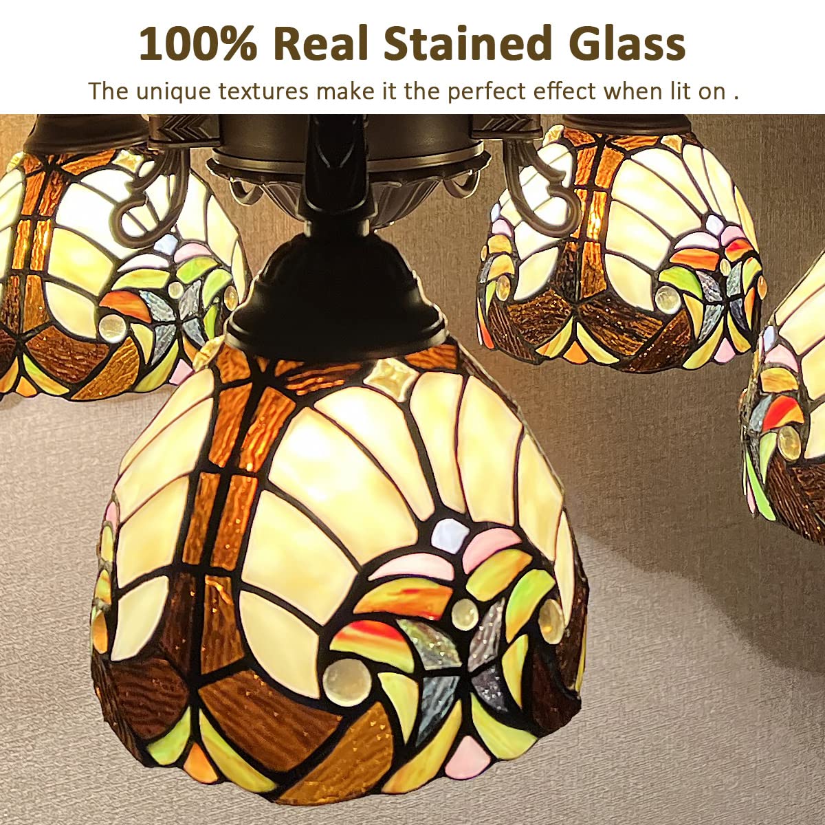 COTOSS Tiffany Hanging Chandeliers for Dining Room 5 Lights Stained Glass Kitchen Lighting Fixtures Antique Style Ceiling Pendant Lamp for Living Room Lobby Entryway - Image 3