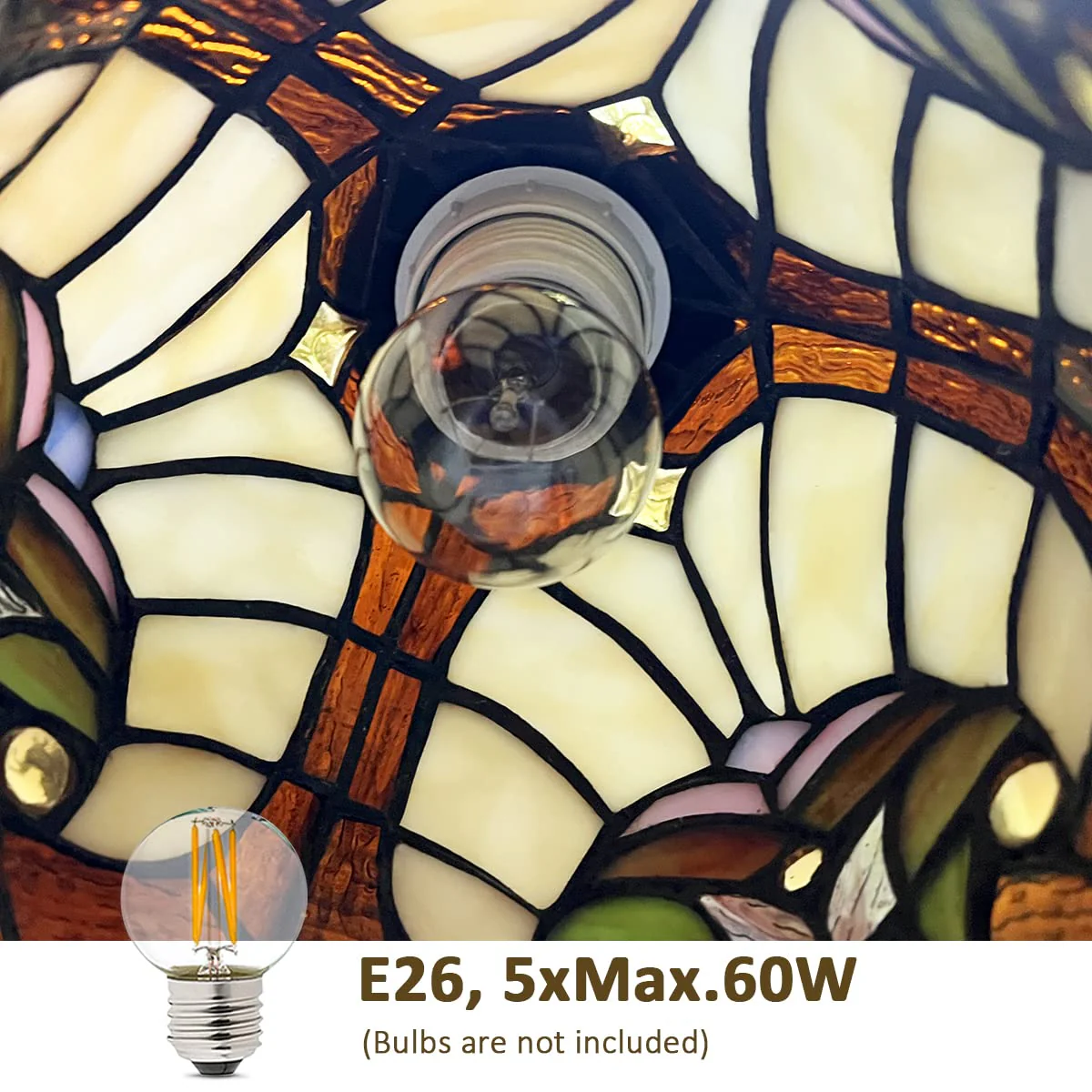 COTOSS Tiffany Hanging Chandeliers for Dining Room 5 Lights Stained Glass Kitchen Lighting Fixtures Antique Style Ceiling Pendant Lamp for Living Room Lobby Entryway - Image 4