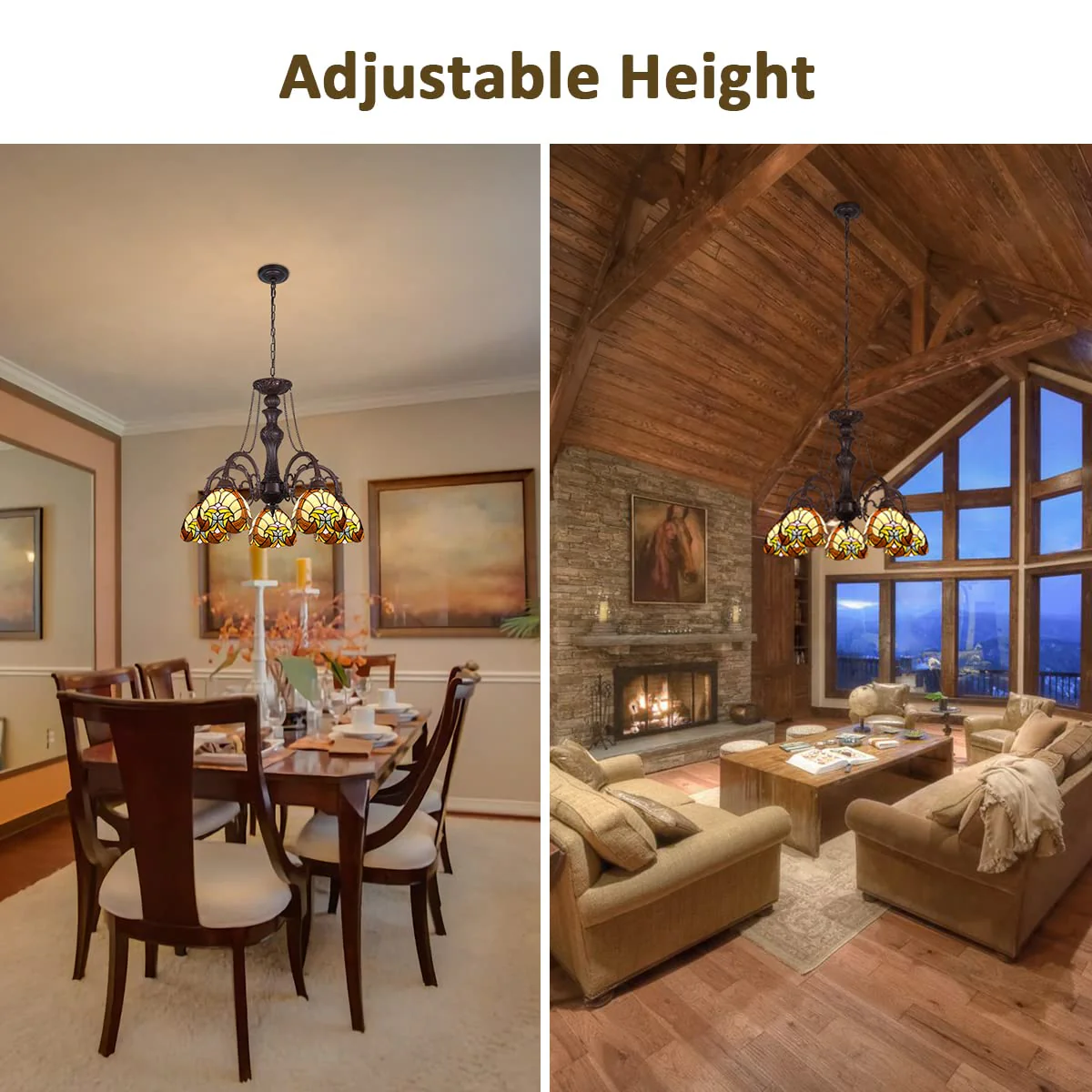 COTOSS Tiffany Hanging Chandeliers for Dining Room 5 Lights Stained Glass Kitchen Lighting Fixtures Antique Style Ceiling Pendant Lamp for Living Room Lobby Entryway - Image 5