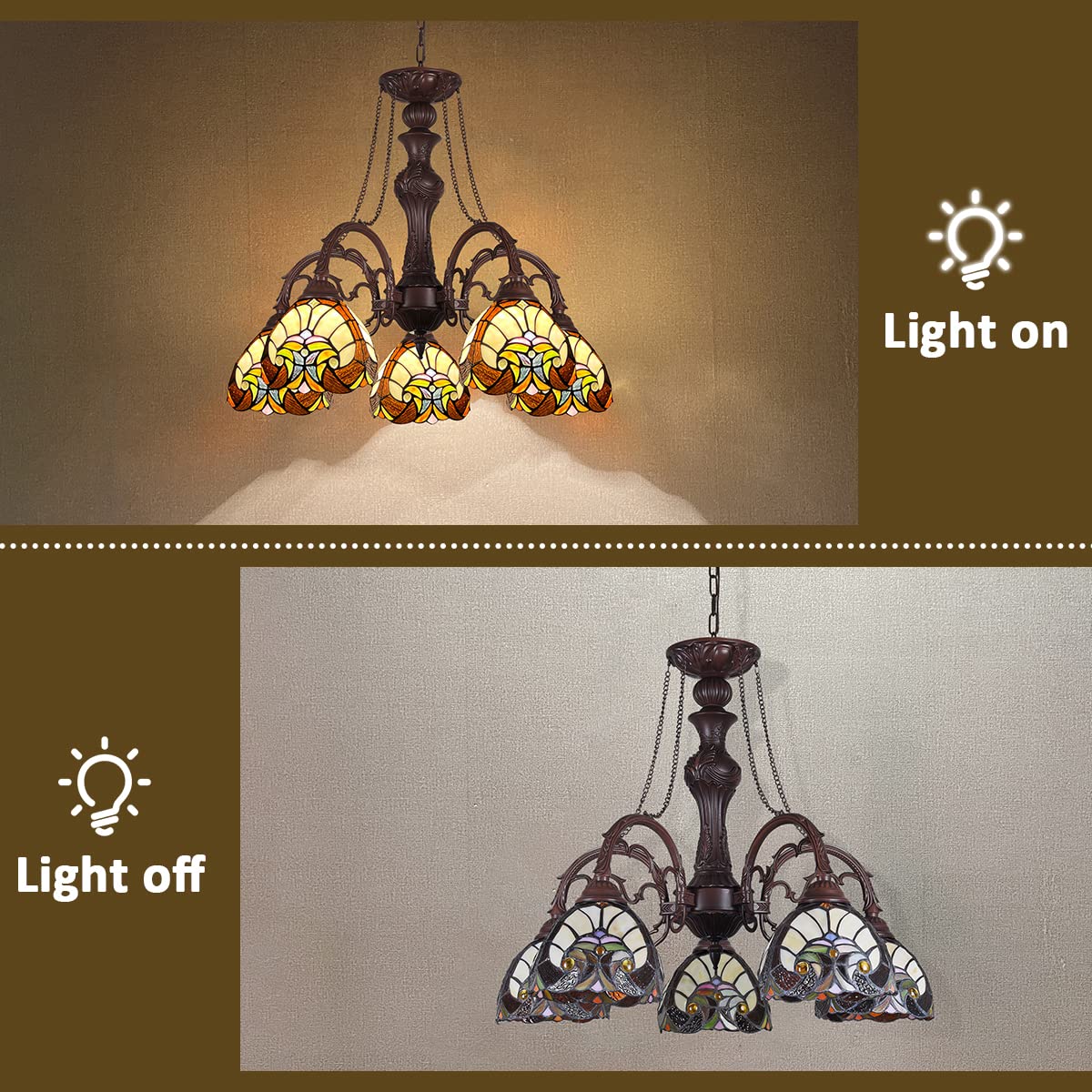COTOSS Tiffany Hanging Chandeliers for Dining Room 5 Lights Stained Glass Kitchen Lighting Fixtures Antique Style Ceiling Pendant Lamp for Living Room Lobby Entryway - Image 7