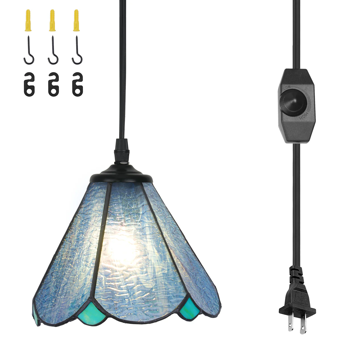 Cotoss Tiffany Pendant Light 1 - Light7 inch hanging pendant plug in Pendant,Perfect for a bedroom nightstand - Image 13