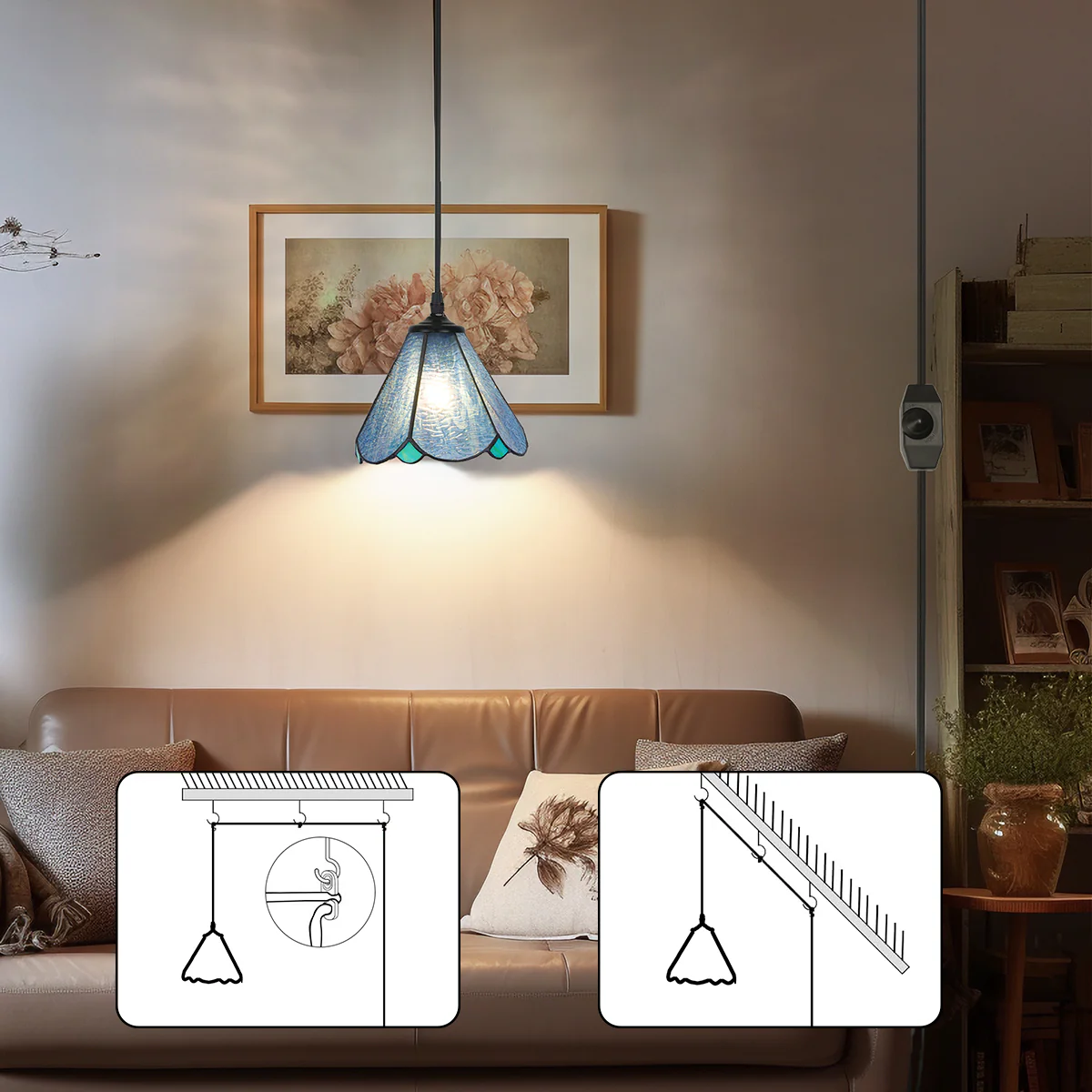 Cotoss Tiffany Pendant Light 1 - Light7 inch hanging pendant plug in Pendant,Perfect for a bedroom nightstand - Image 16
