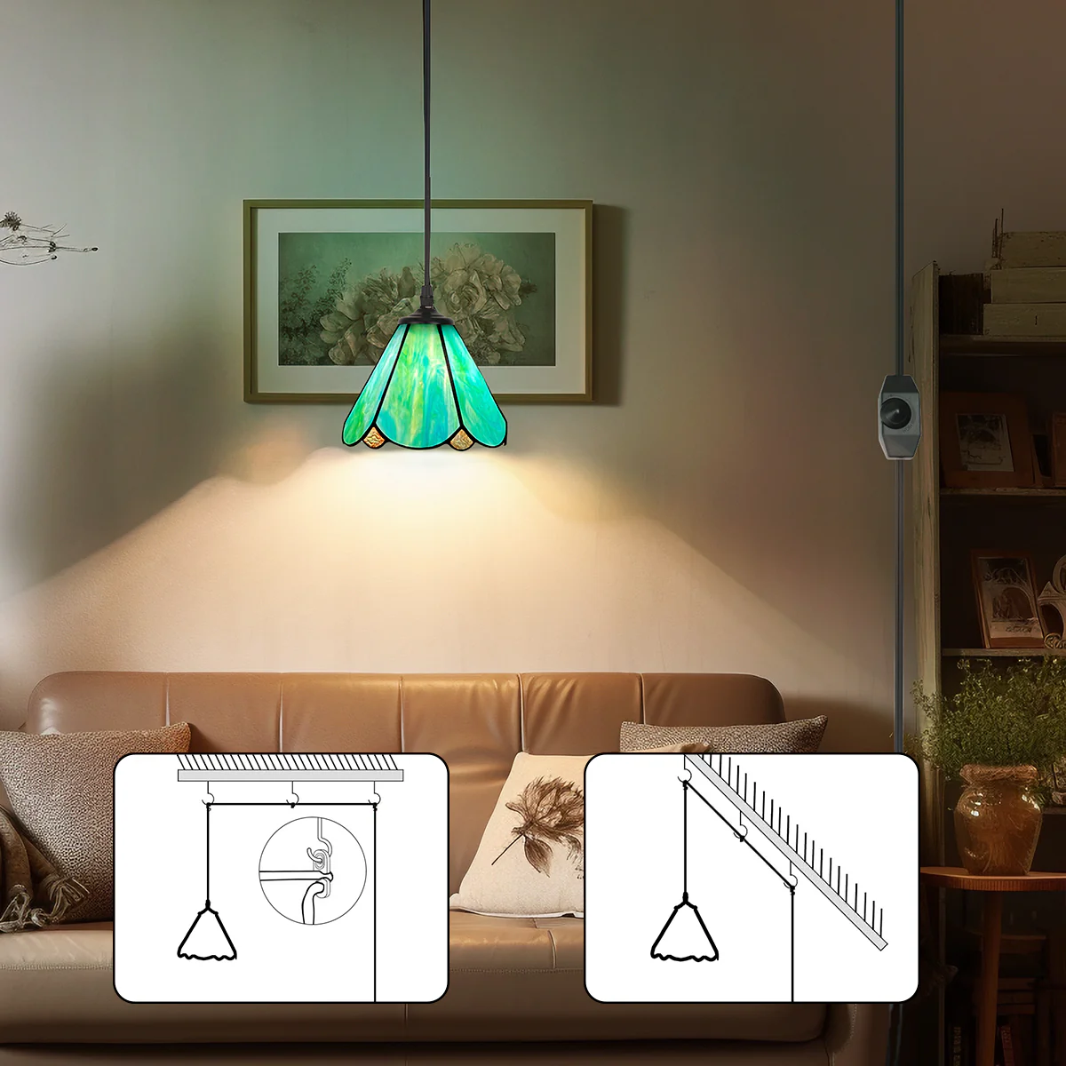 Cotoss Tiffany Pendant Light 1 - Light7 inch hanging pendant plug in Pendant,Perfect for a bedroom nightstand - Image 8