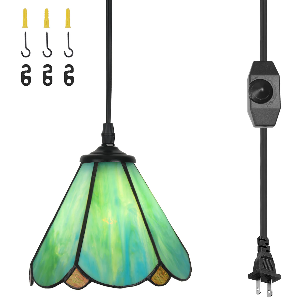 Cotoss Tiffany Pendant Light 1 - Light7 inch hanging pendant plug in Pendant,Perfect for a bedroom nightstand - Image 9