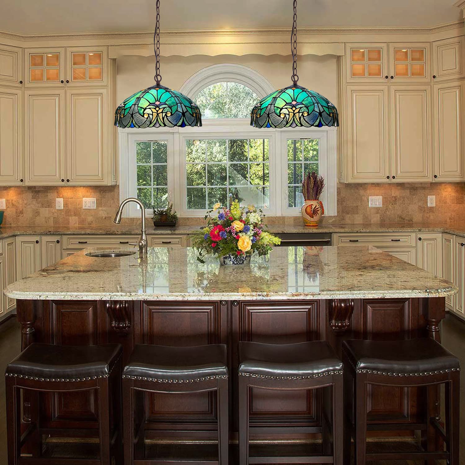 COTOSS Tiffany Pendant Light fixtures Hanging Lamp Stained Glass Light Decor for Dining Living Room Kitchen Island Study Hallway - Image 6