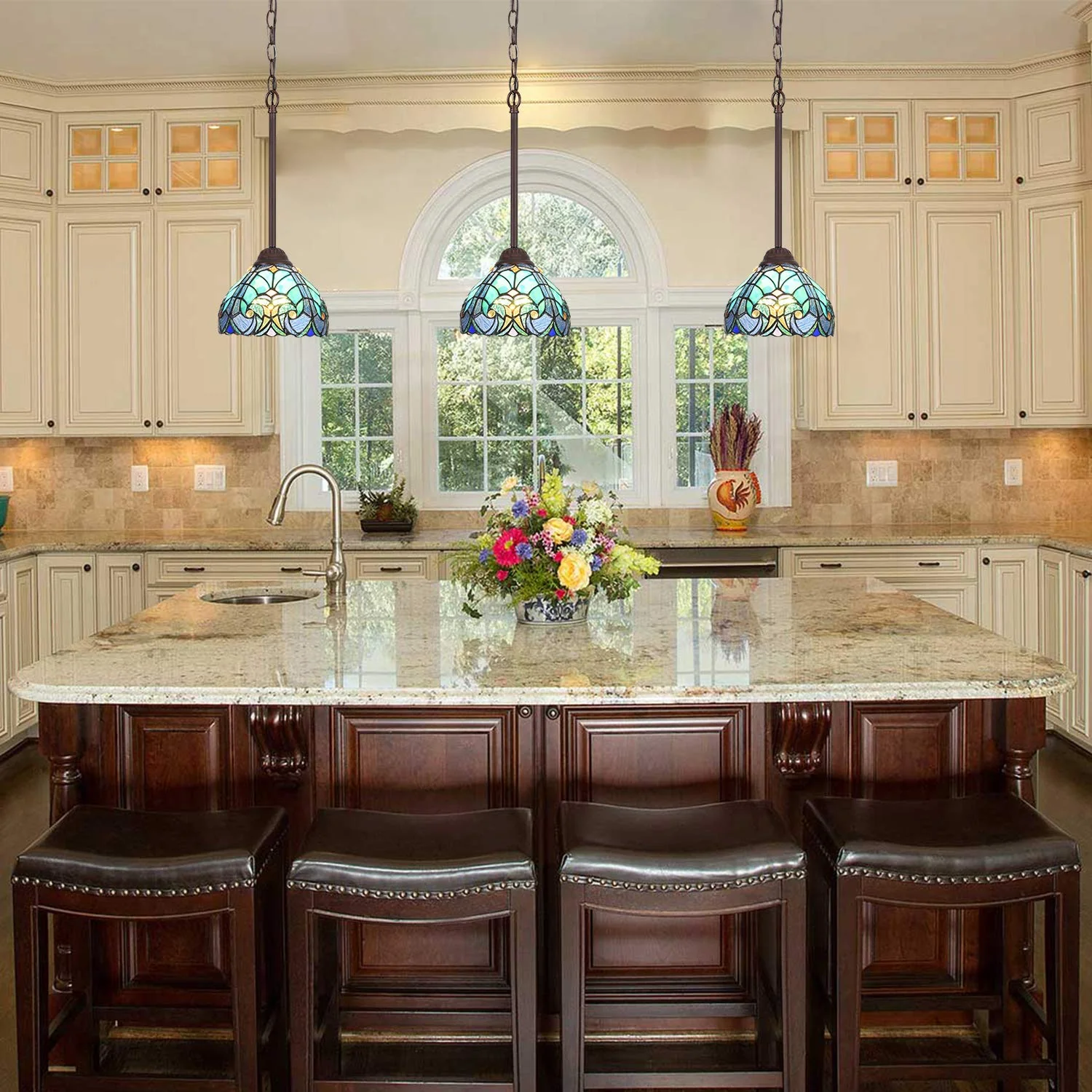 COTOSS Tiffany Pendant Light fixtures Hanging Lamp Stained Glass Light Decor for Dining Living Room Kitchen Island Study Hallway - Image 3