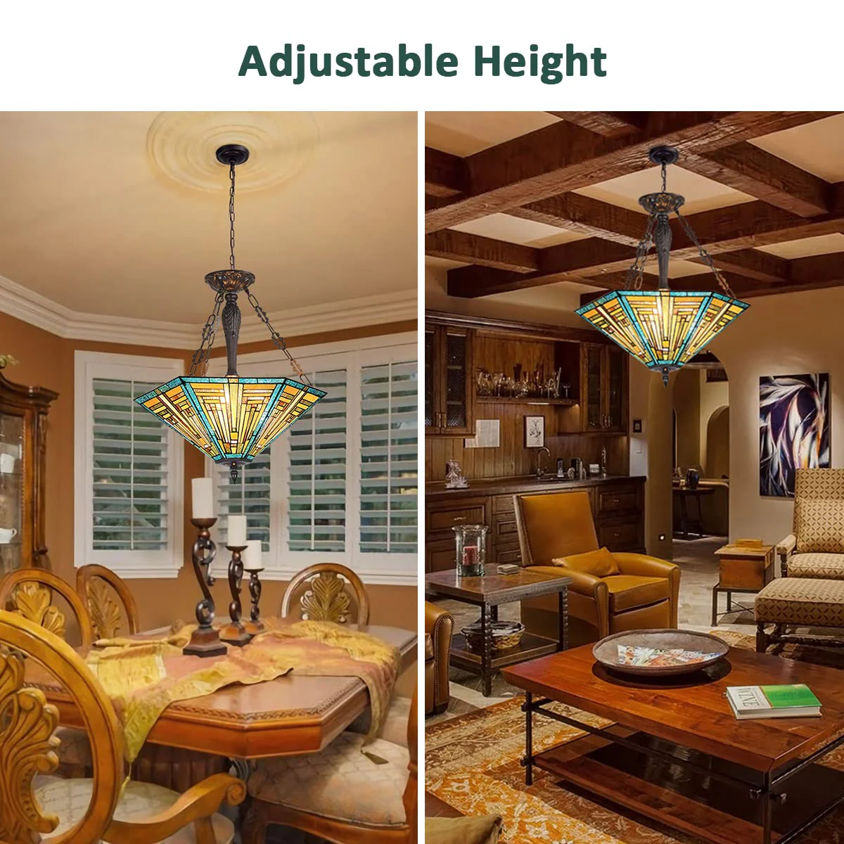 COTOSS Tiffany Pendant Light Fixtures Stained Glass 22 Wide Large Hanging Lamp for Dining Room 3 Lights Antique Style Lighting for Living Room Kitchen Entryway - Image 5