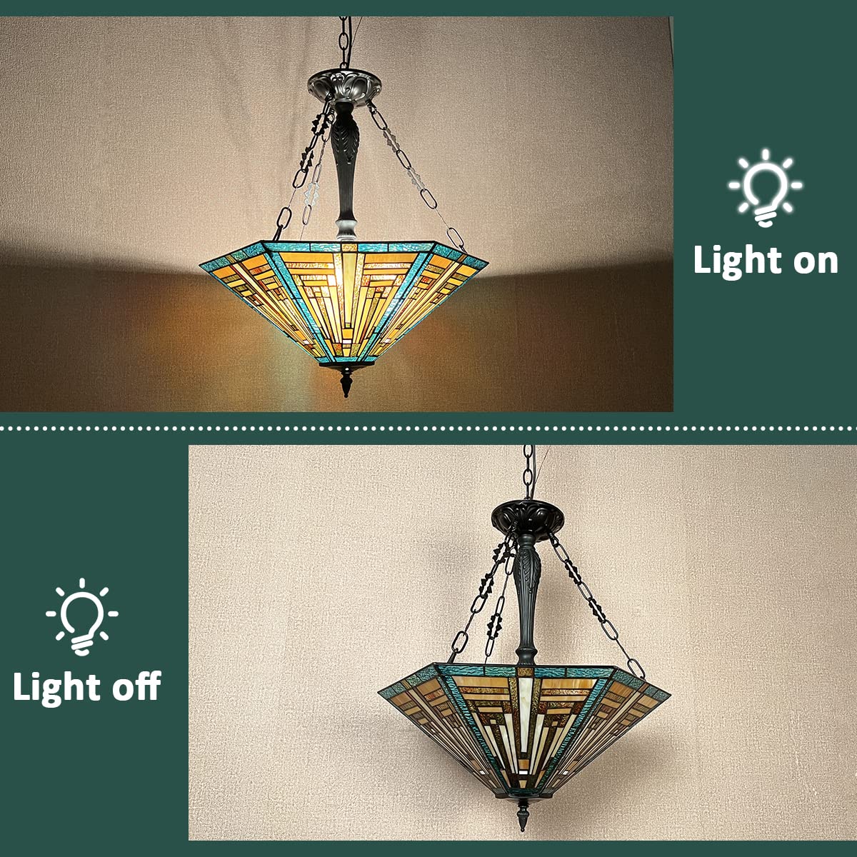 COTOSS Tiffany Pendant Light Fixtures Stained Glass 22 Wide Large Hanging Lamp for Dining Room 3 Lights Antique Style Lighting for Living Room Kitchen Entryway - Image 7