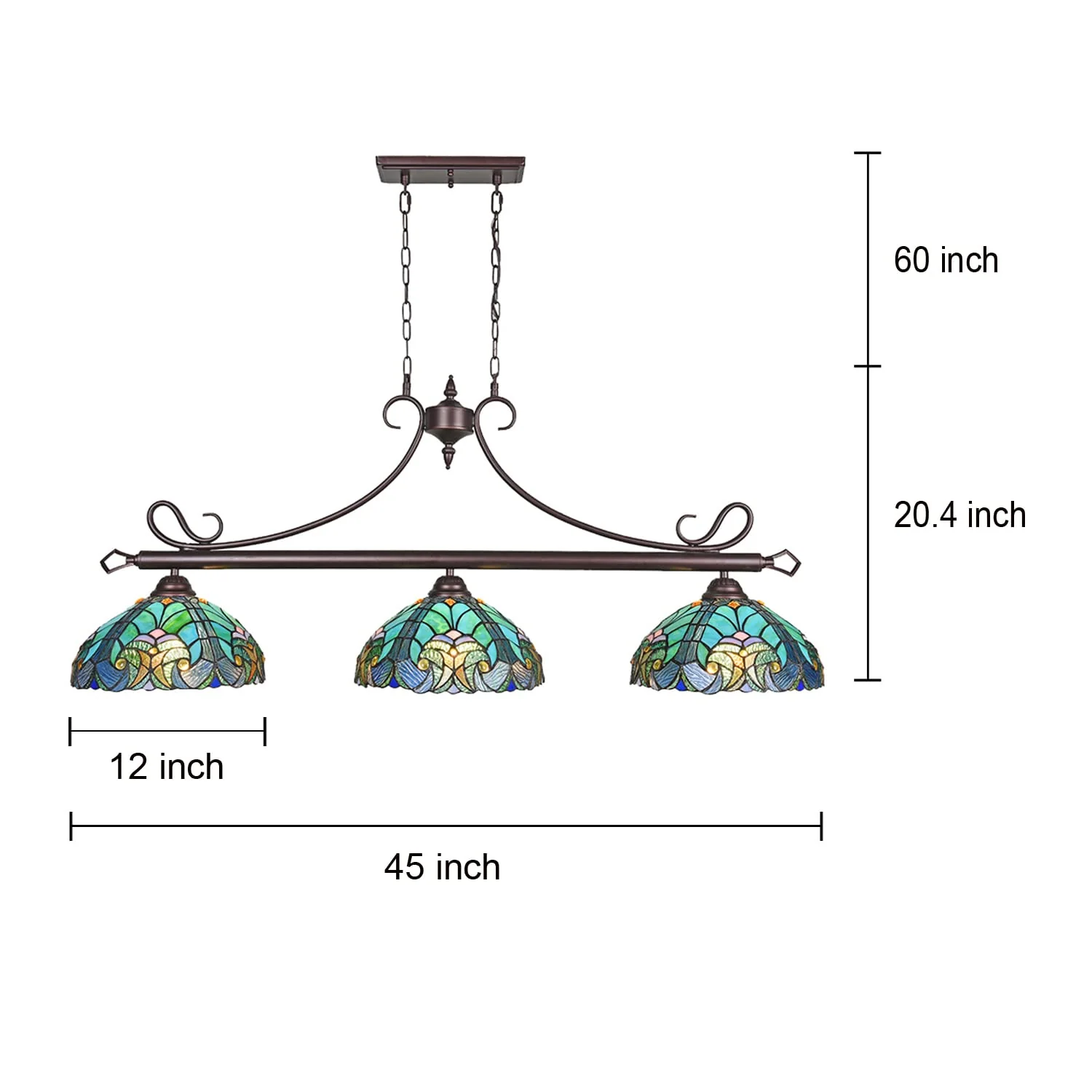 COTOSS Tiffany Pool Table Lights 3-Light Hanging Chandelier Light Fixture Victorian Pendant Lighting Decor for Dining Room Kitchen Island Gameroom Bars - Image 6