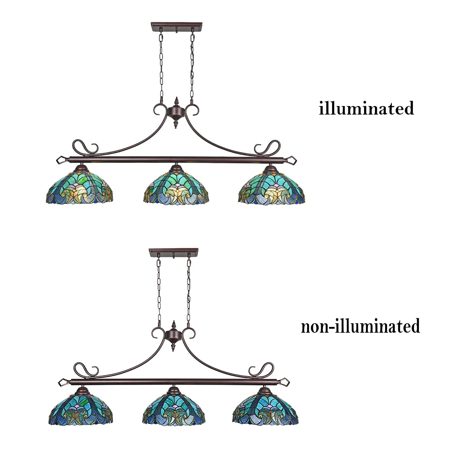 COTOSS Tiffany Pool Table Lights 3-Light Hanging Chandelier Light Fixture Victorian Pendant Lighting Decor for Dining Room Kitchen Island Gameroom Bars - Image 7