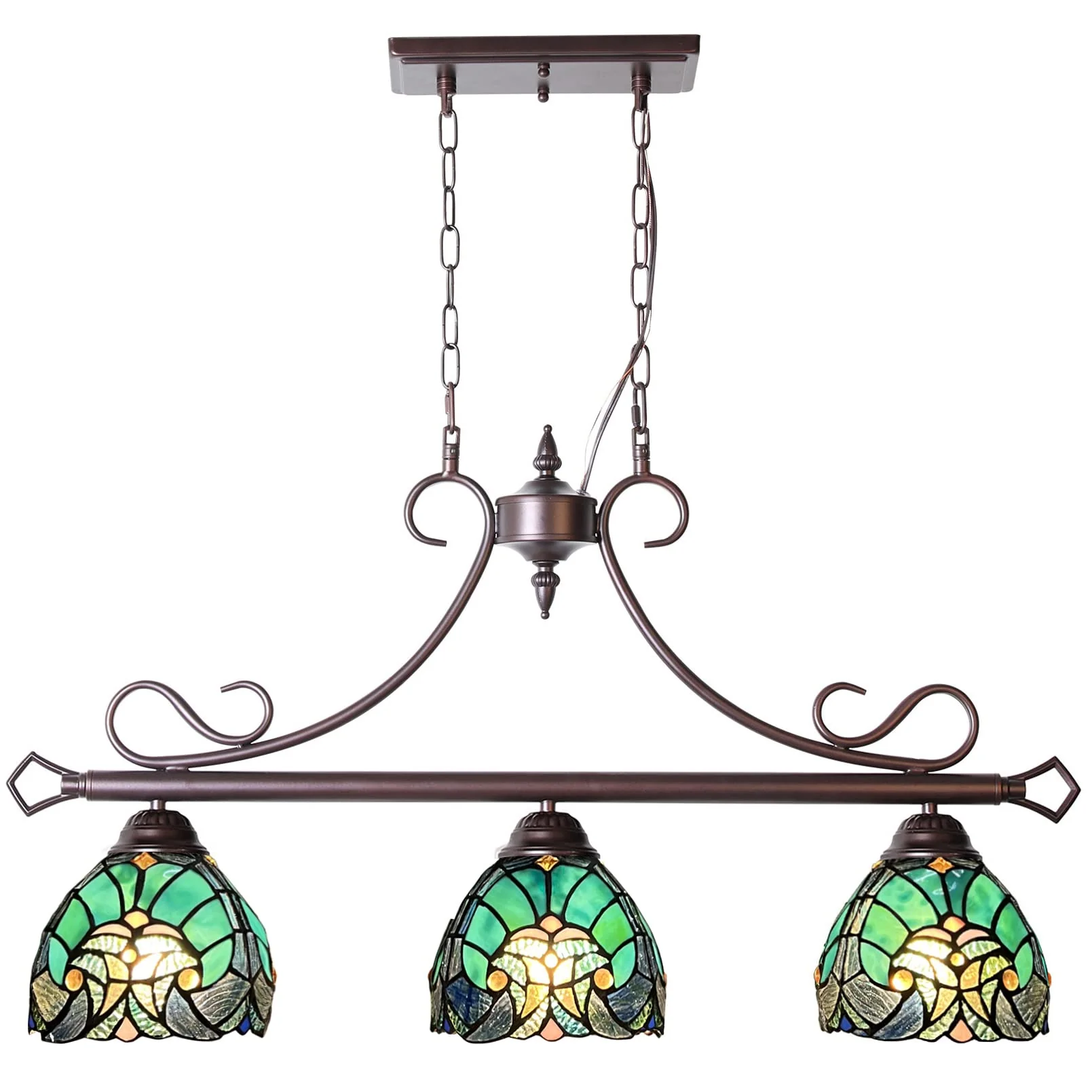 COTOSS Tiffany Pool Table Lights Hanging Chandelier 3 Lights Stained Glass Pendant Lighting Fixtures for Dining Room Kitchen Island Gameroom Bars - Image 2
