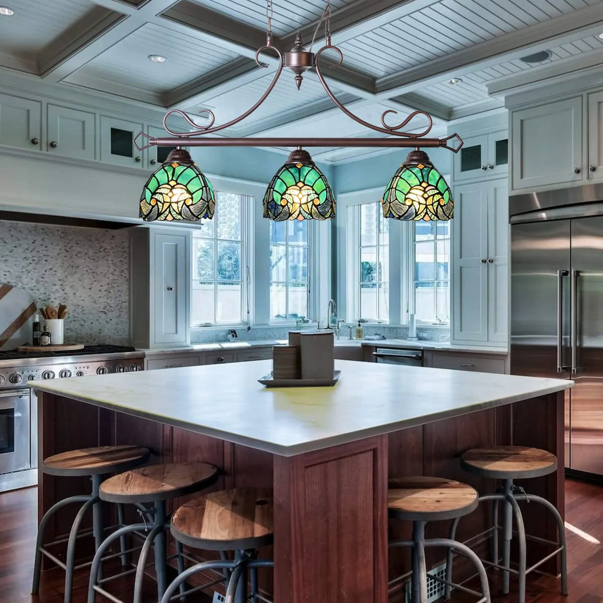 COTOSS Tiffany Pool Table Lights Hanging Chandelier 3 Lights Stained Glass Pendant Lighting Fixtures for Dining Room Kitchen Island Gameroom Bars - Image 4