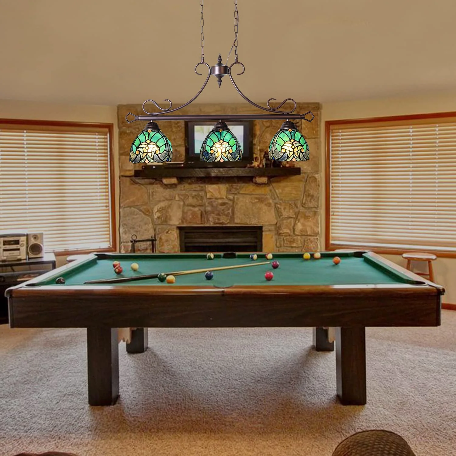 COTOSS Tiffany Pool Table Lights Hanging Chandelier 3 Lights Stained Glass Pendant Lighting Fixtures for Dining Room Kitchen Island Gameroom Bars - Image 5