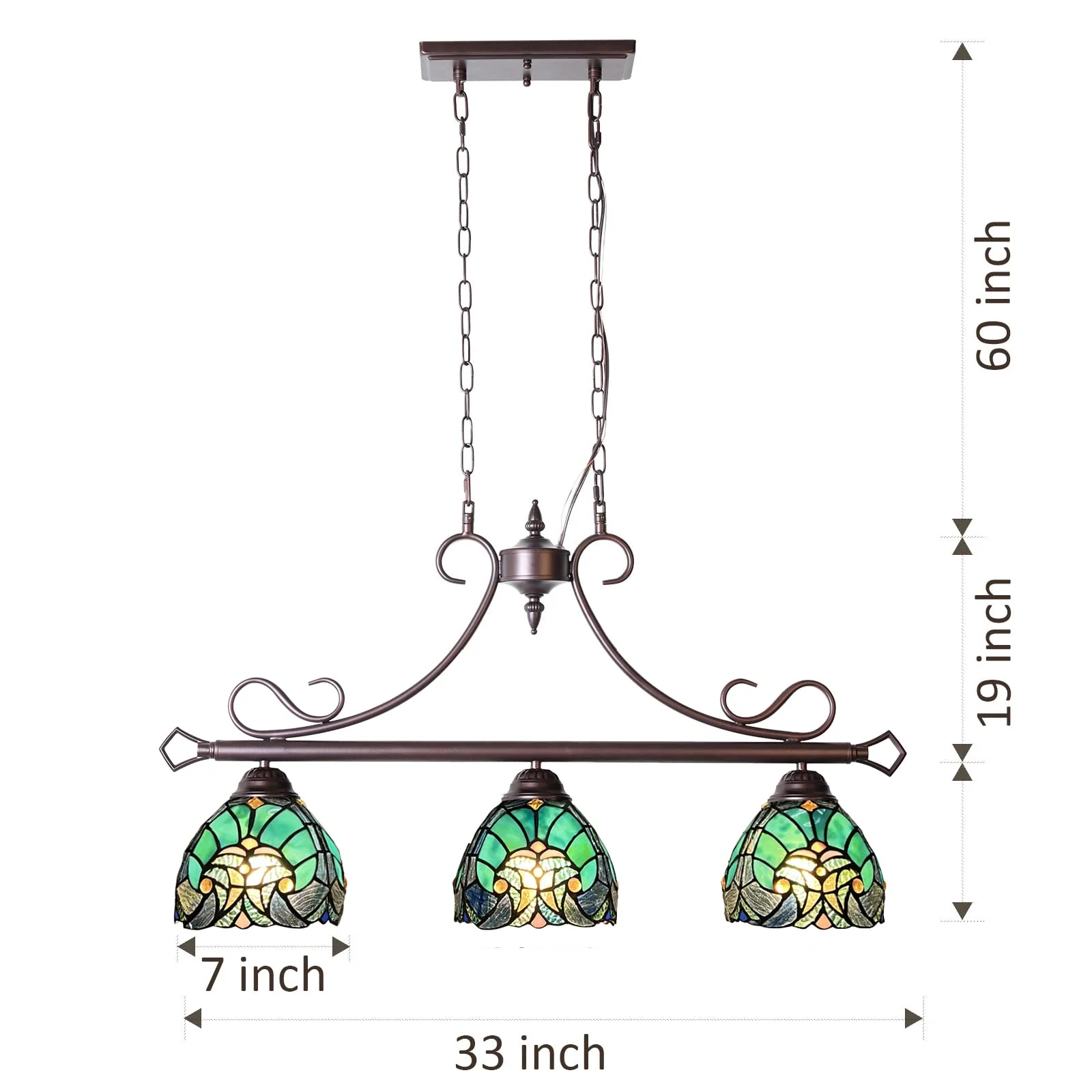 COTOSS Tiffany Pool Table Lights Hanging Chandelier 3 Lights Stained Glass Pendant Lighting Fixtures for Dining Room Kitchen Island Gameroom Bars - Image 6